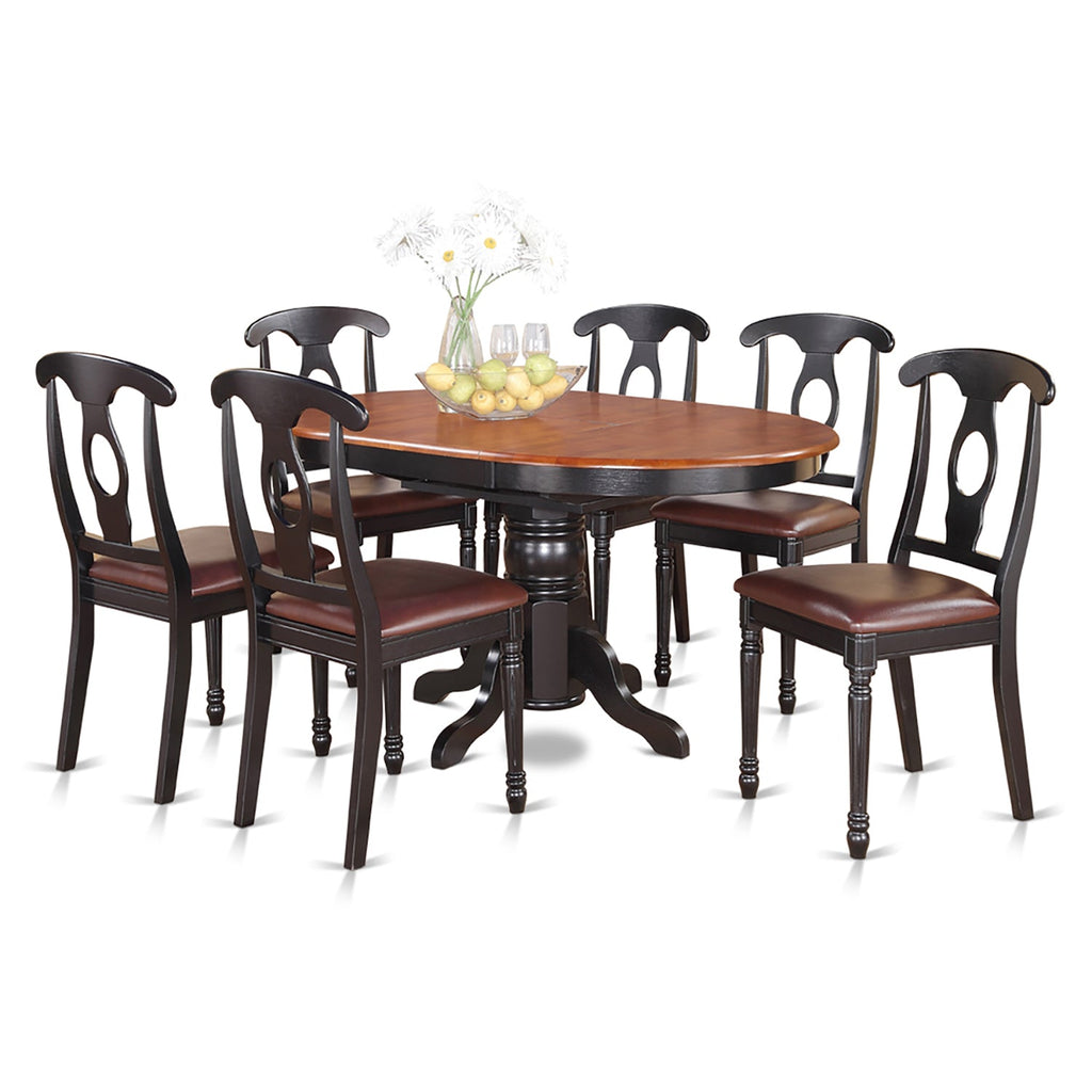 East West Furniture KENL7-BLK-LC 7 Piece Modern Dining Table Set Consist of an Oval Wooden Table with Butterfly Leaf and 6 Faux Leather Upholstered Dining Chairs