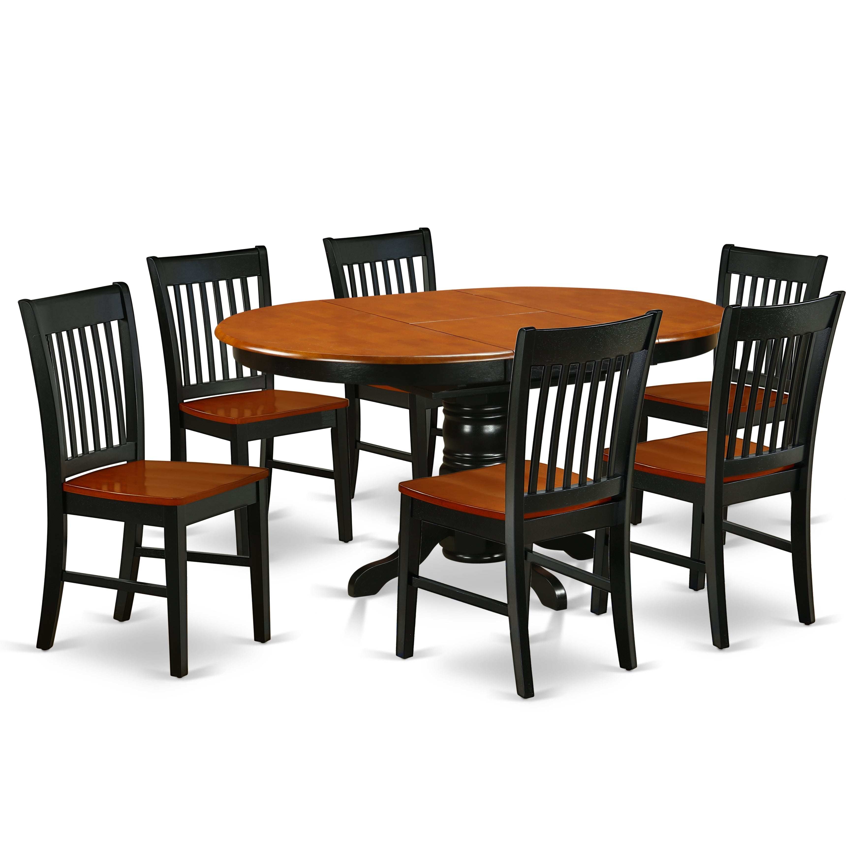 Juego de comedor East West Furniture KENO7-BCH-W de 7 piezas compuesto por una mesa de cocina ovalada con hojas de mariposa y 6 sillas de comedor.