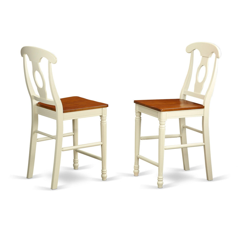 East West Furniture KES-WHI-W Kenley Counter Height Dining Chairs - Napoleon Back Solid Wood Seat Chairs, Set of 2, Buttermilk & Cherry