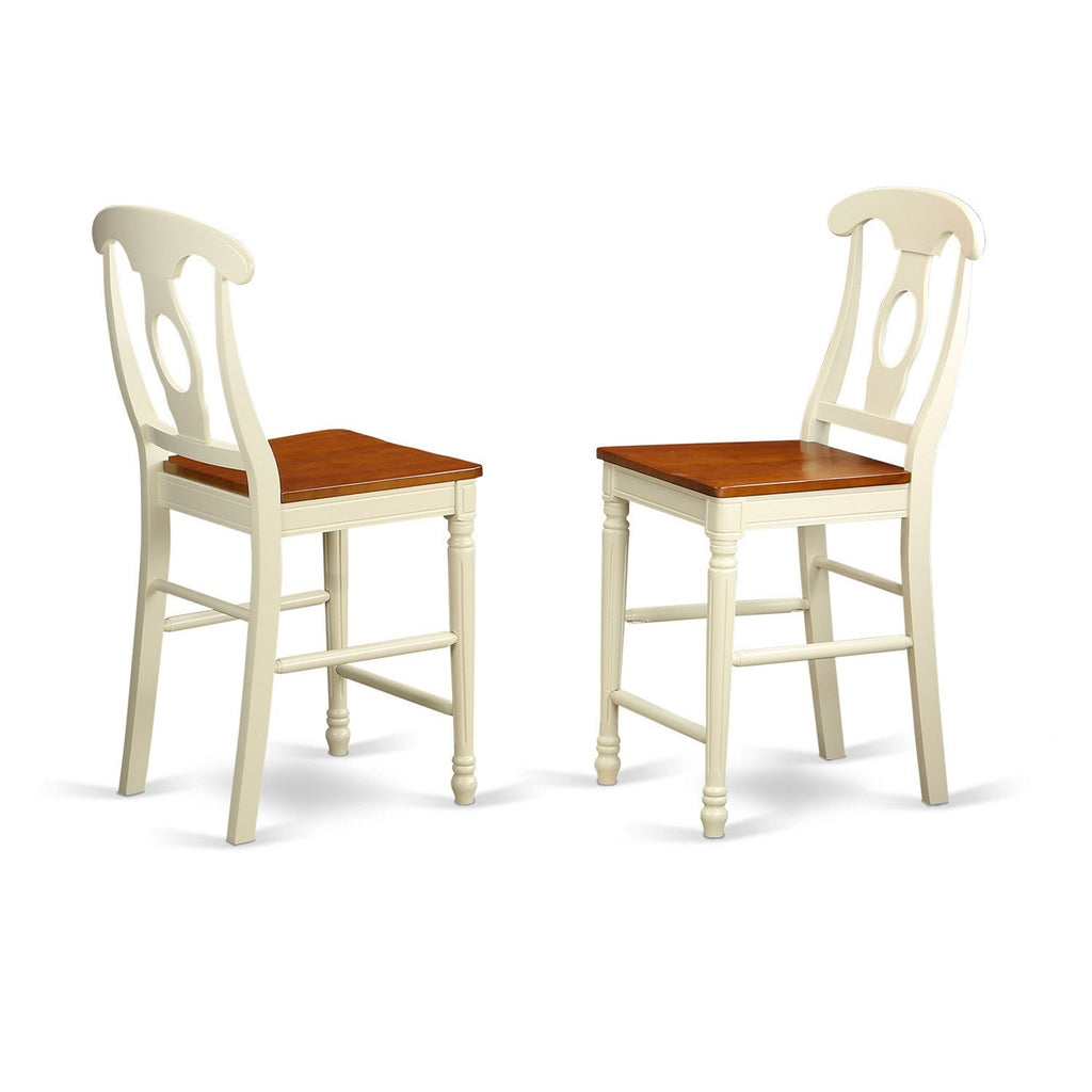 East West Furniture EDKE3-WHI-W 3 Piece Counter Height Dining Set for Small Spaces Contains a Round Kitchen Table with Pedestal and 2 Dining Room Chairs