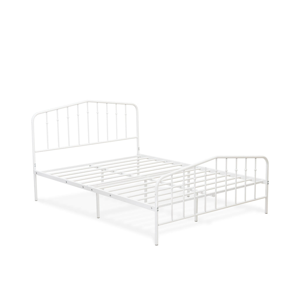 East West Furniture KHFBWHI Kemah Full Bed Frame with 3 Supporting Metal Legs - Deluxe Bed in Powder Coating White Color