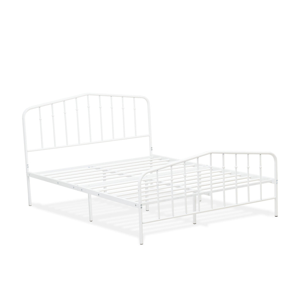 East West Furniture KHFBWHI Kemah Full Bed Frame with 3 Supporting Metal Legs - Deluxe Bed in Powder Coating White Color