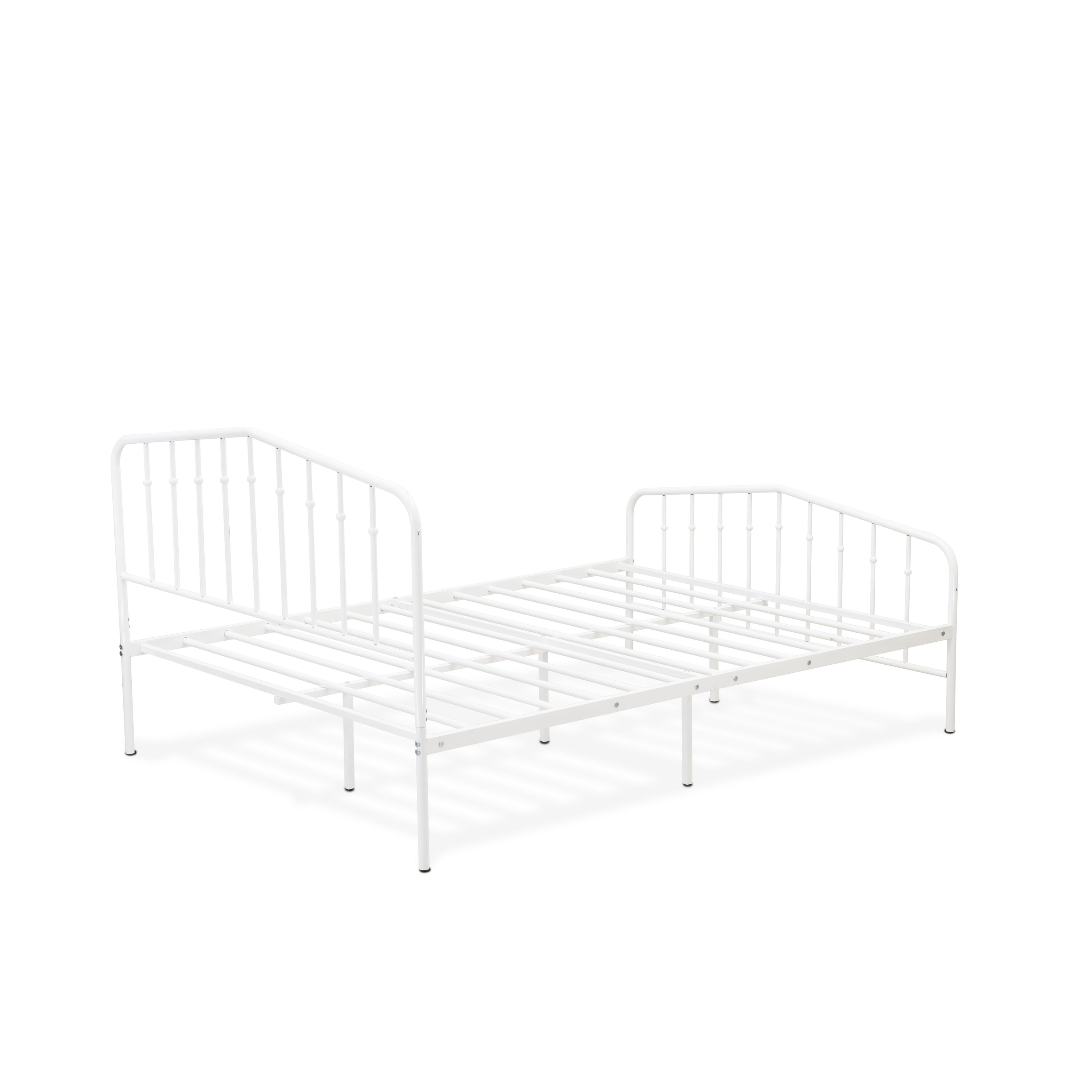East West Furniture KHFBWHI Kemah Full Bed Frame with 3 Supporting Metal Legs - Deluxe Bed in Powder Coating Linen white Color