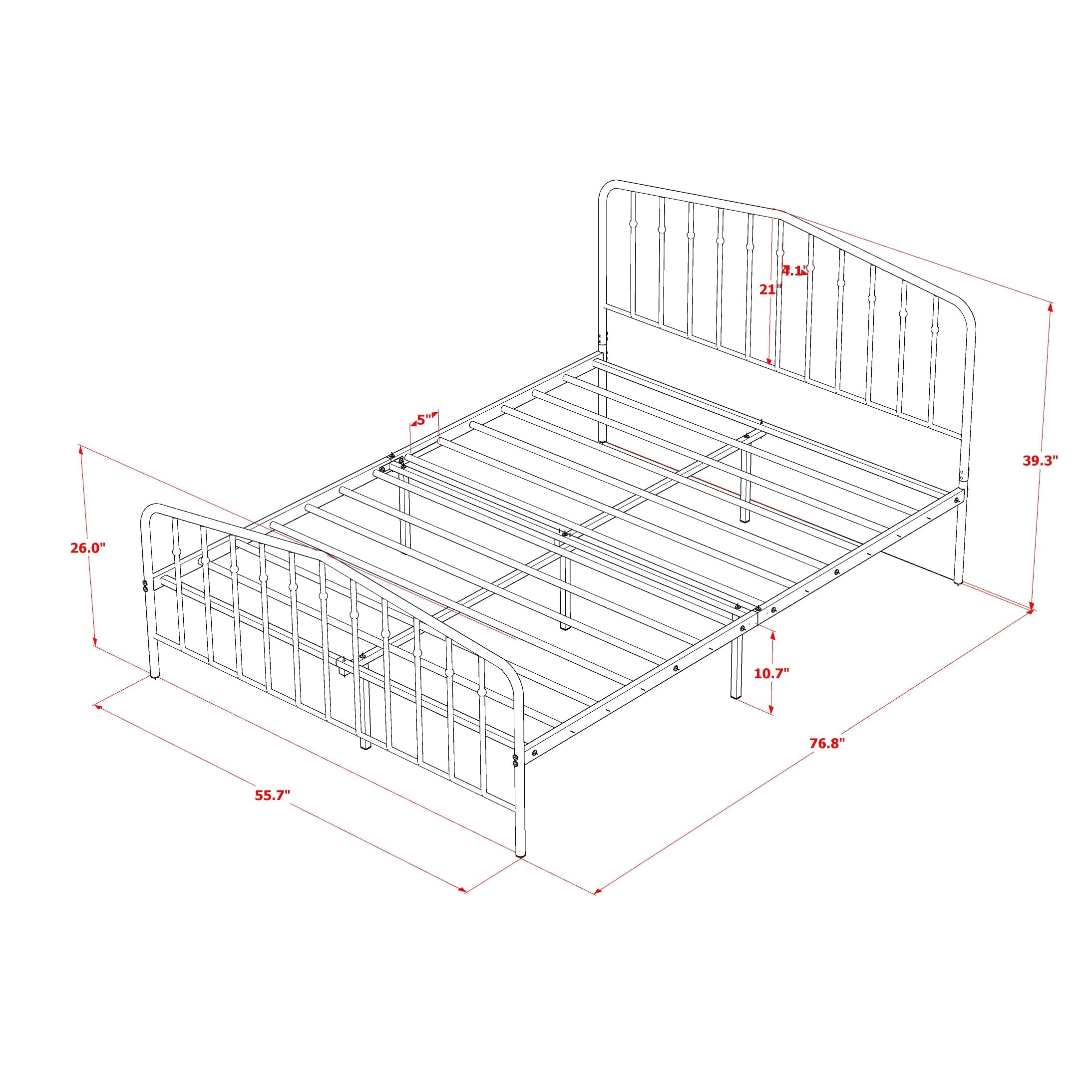 East West Furniture KHFBWHI Kemah Full Bed Frame with 3 Supporting Metal Legs - Deluxe Bed in Powder Coating Linen white Color