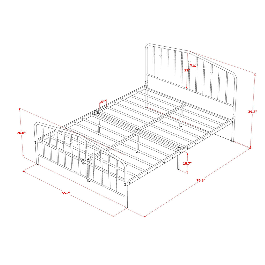East West Furniture KHFBWHI Kemah Full Bed Frame with 3 Supporting Metal Legs - Deluxe Bed in Powder Coating White Color