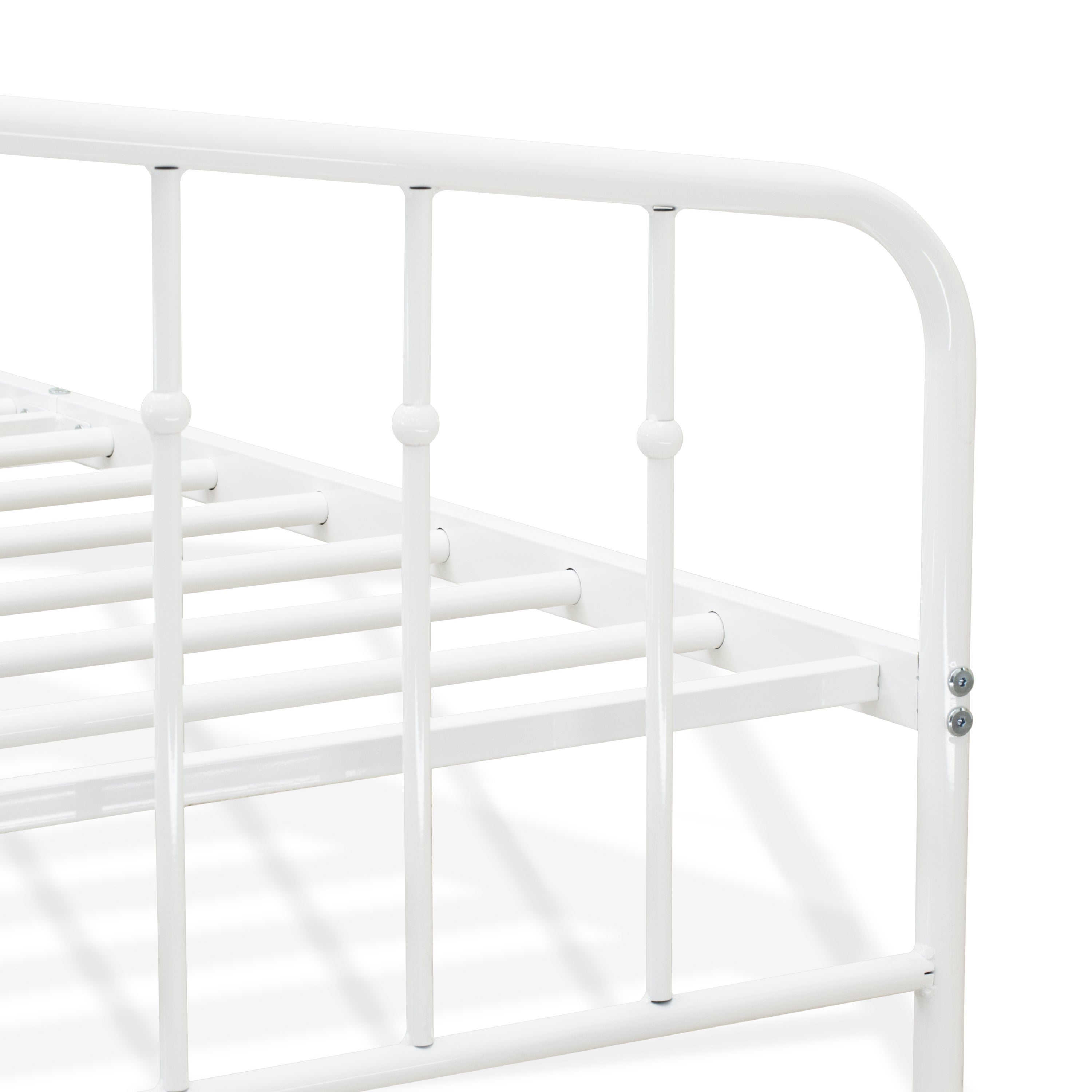 East West Furniture KHFBWHI Kemah Full Bed Frame with 3 Supporting Metal Legs - Deluxe Bed in Powder Coating Linen white Color