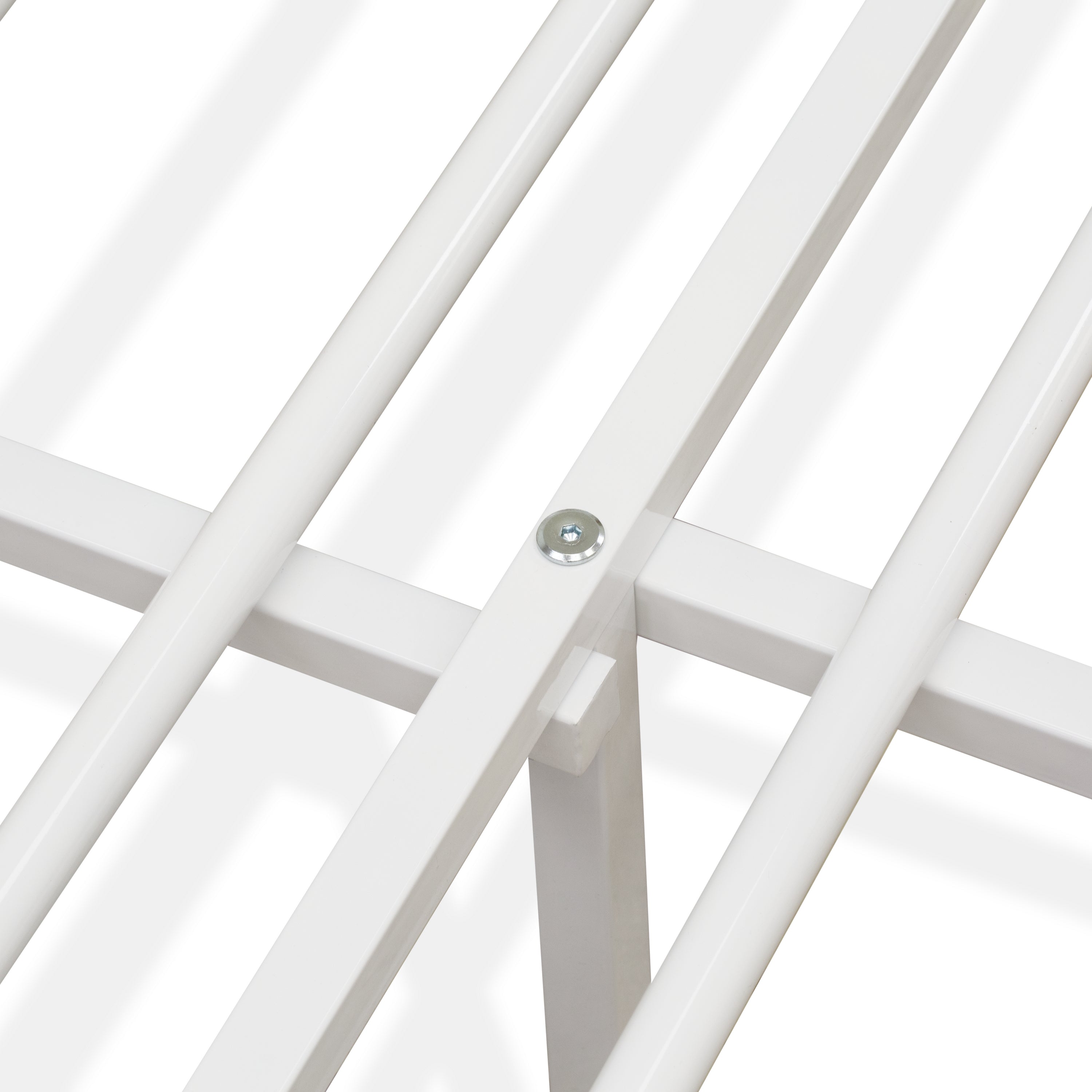 East West Furniture KHFBWHI Kemah Full Bed Frame with 3 Supporting Metal Legs - Deluxe Bed in Powder Coating Linen white Color