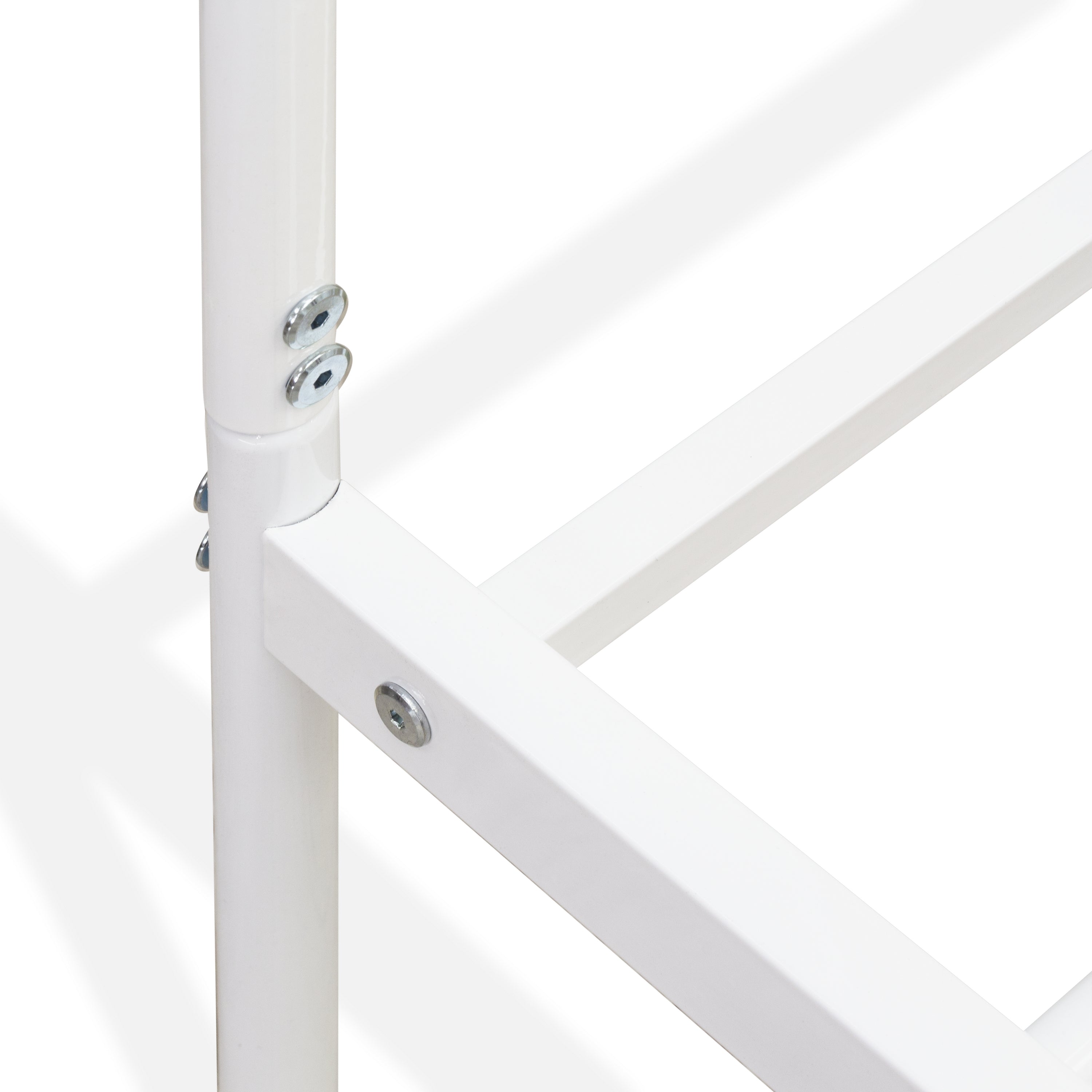 East West Furniture KHFBWHI Kemah Full Bed Frame with 3 Supporting Metal Legs - Deluxe Bed in Powder Coating Linen white Color