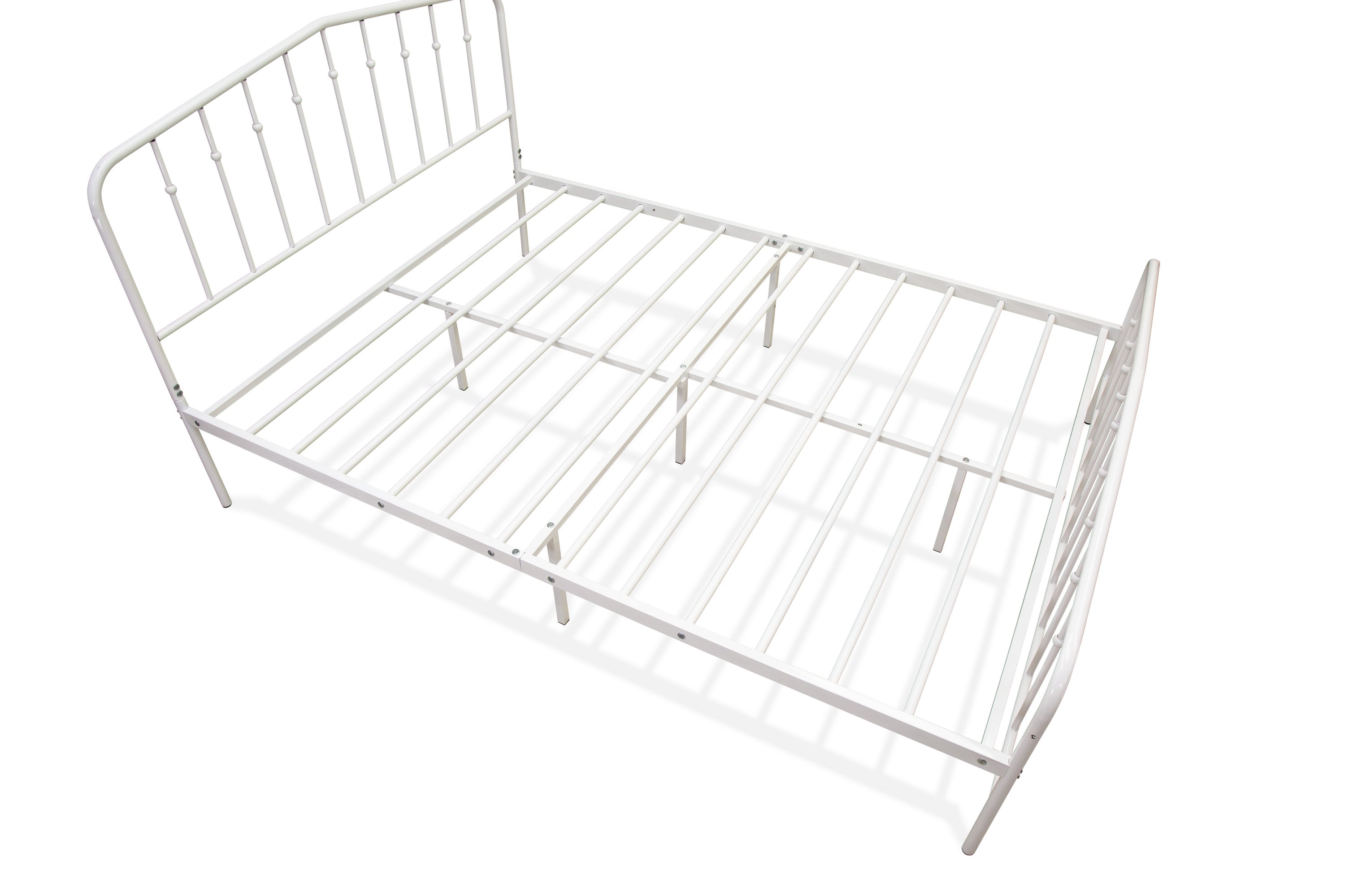 East West Furniture KHFBWHI Kemah Full Bed Frame with 3 Supporting Metal Legs - Deluxe Bed in Powder Coating Linen white Color