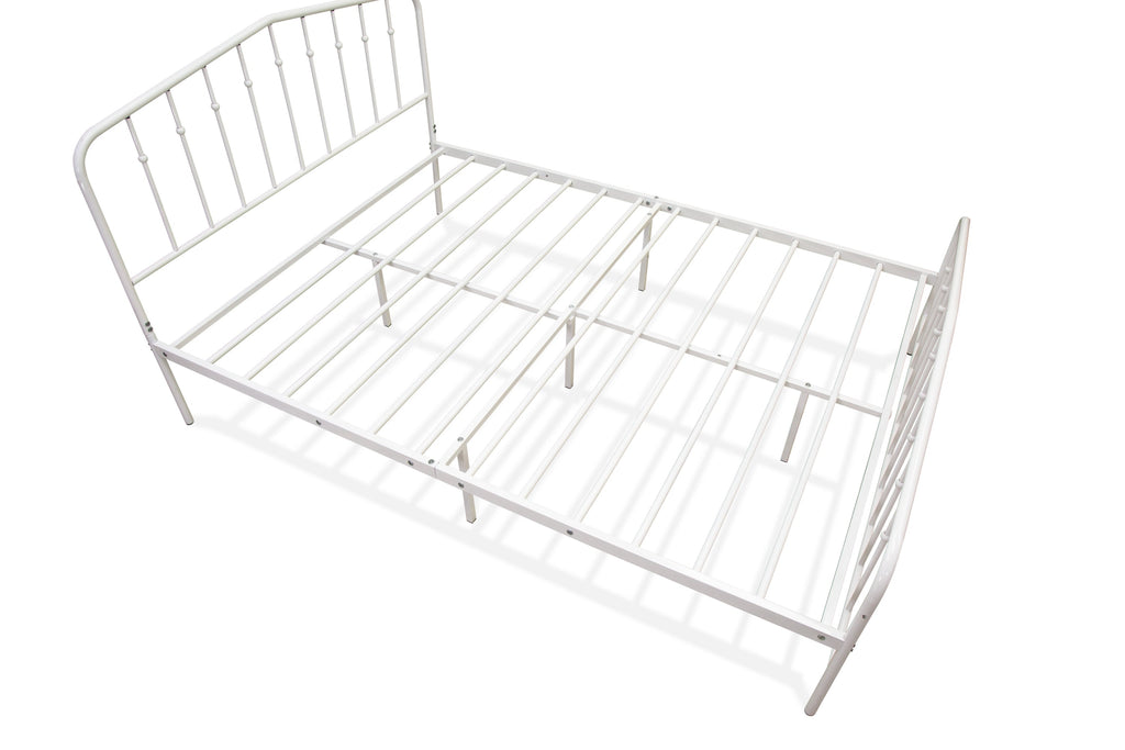 East West Furniture KHFBWHI Kemah Full Bed Frame with 3 Supporting Metal Legs - Deluxe Bed in Powder Coating White Color