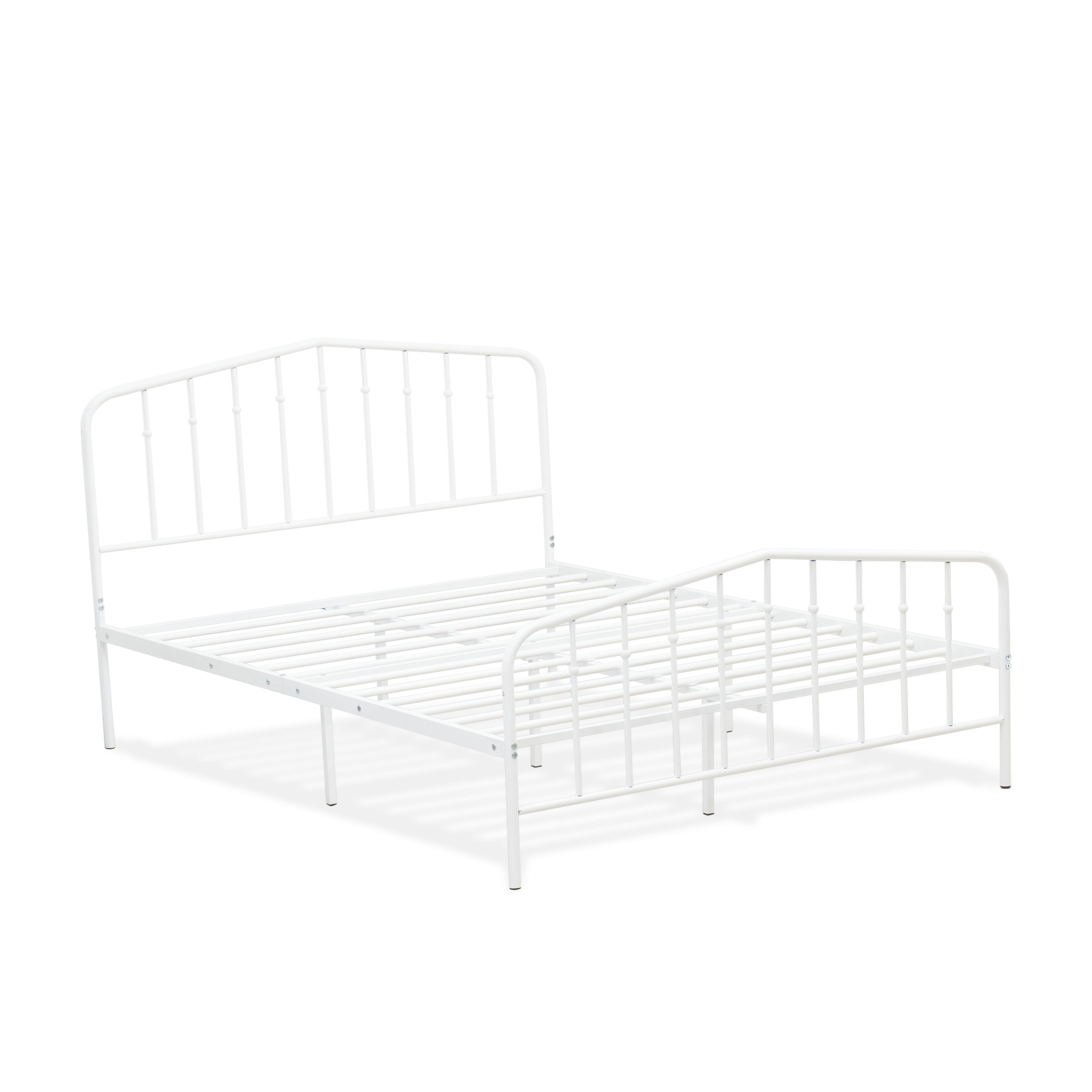 East West Furniture KHQBWHI Kemah Queen Platform Bed with 4 Metal Legs - Magnificent Bed in Powder Coating Linen white Color