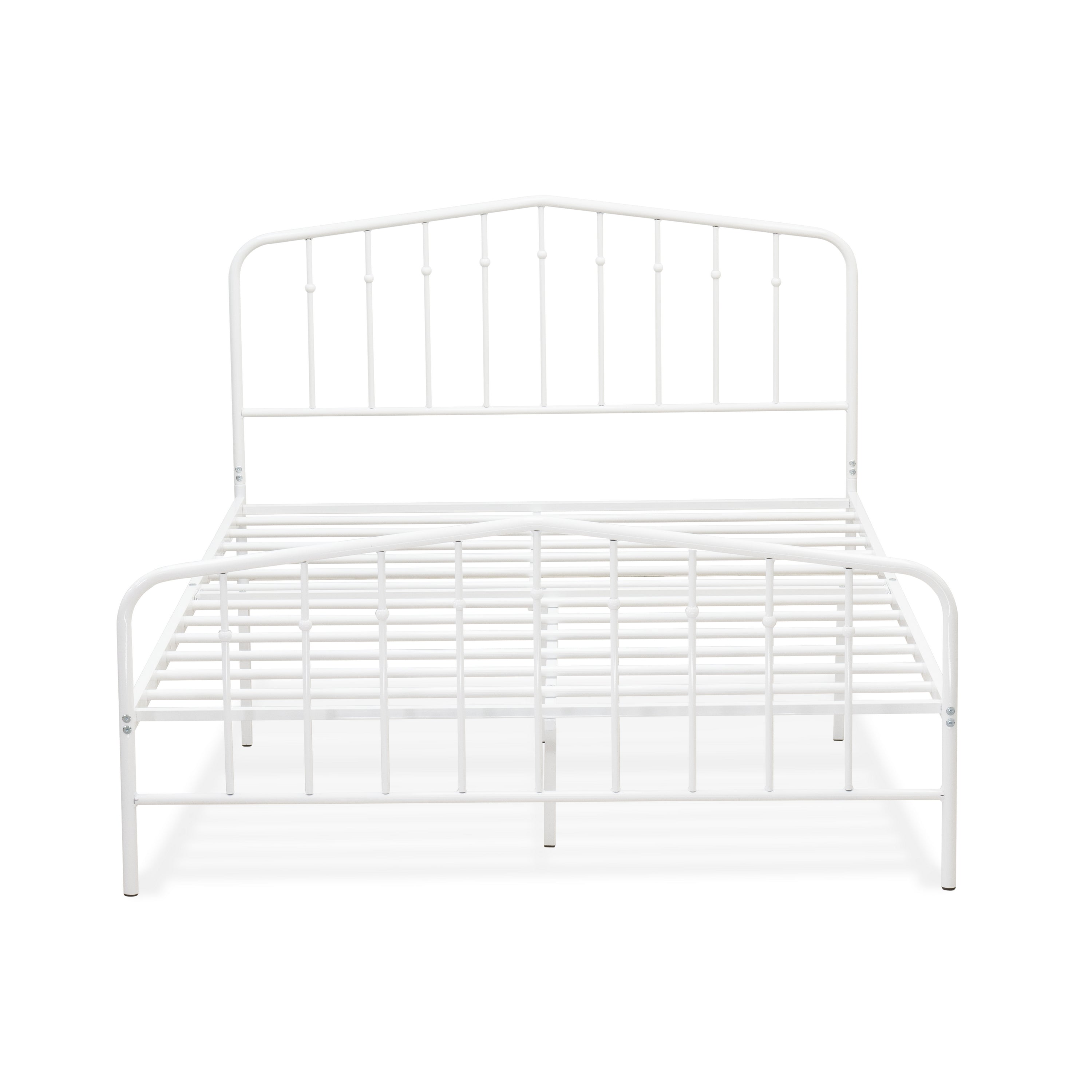 East West Furniture KHQBWHI Kemah Queen Platform Bed with 4 Metal Legs - Magnificent Bed in Powder Coating Linen white Color