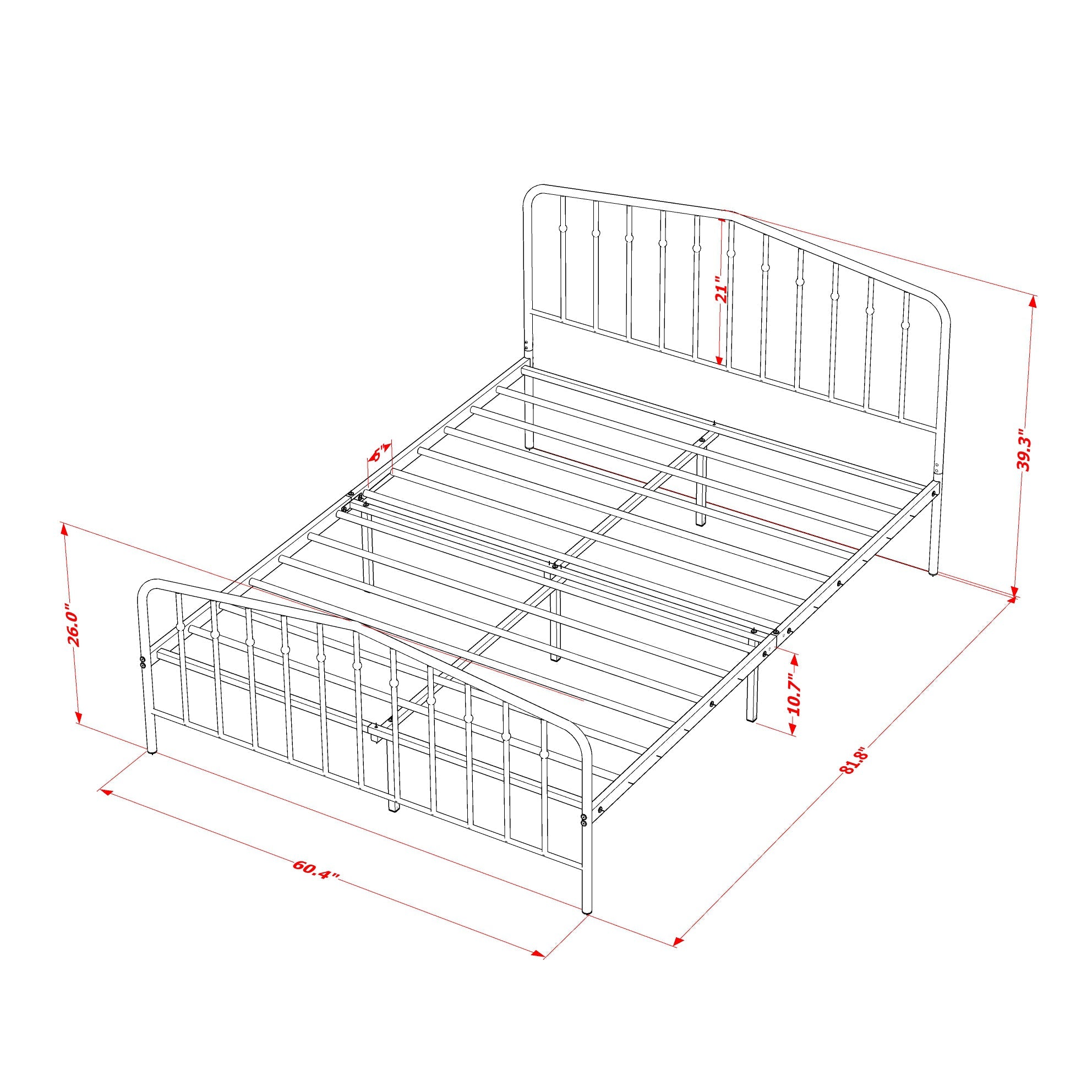 East West Furniture KHQBWHI Kemah Queen Platform Bed with 4 Metal Legs - Magnificent Bed in Powder Coating Linen white Color