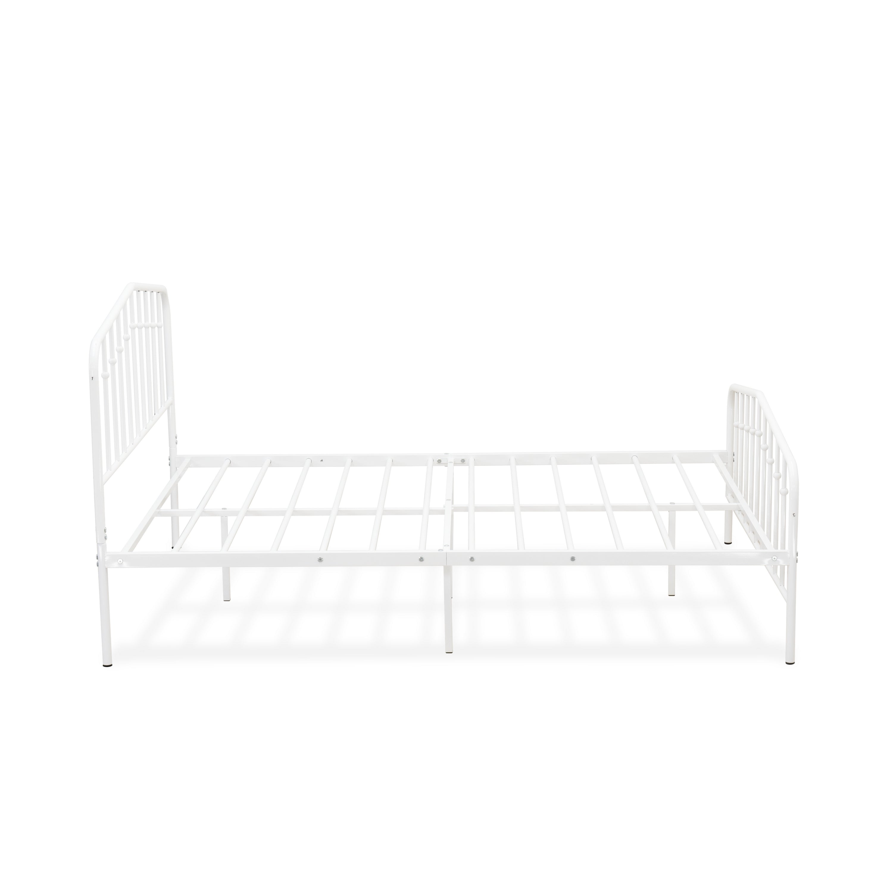 East West Furniture KHQBWHI Kemah Queen Platform Bed with 4 Metal Legs - Magnificent Bed in Powder Coating Linen white Color