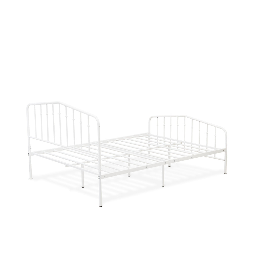 East West Furniture KHQBWHI Kemah Queen Platform Bed with 4 Metal Legs - Magnificent Bed in Powder Coating White Color