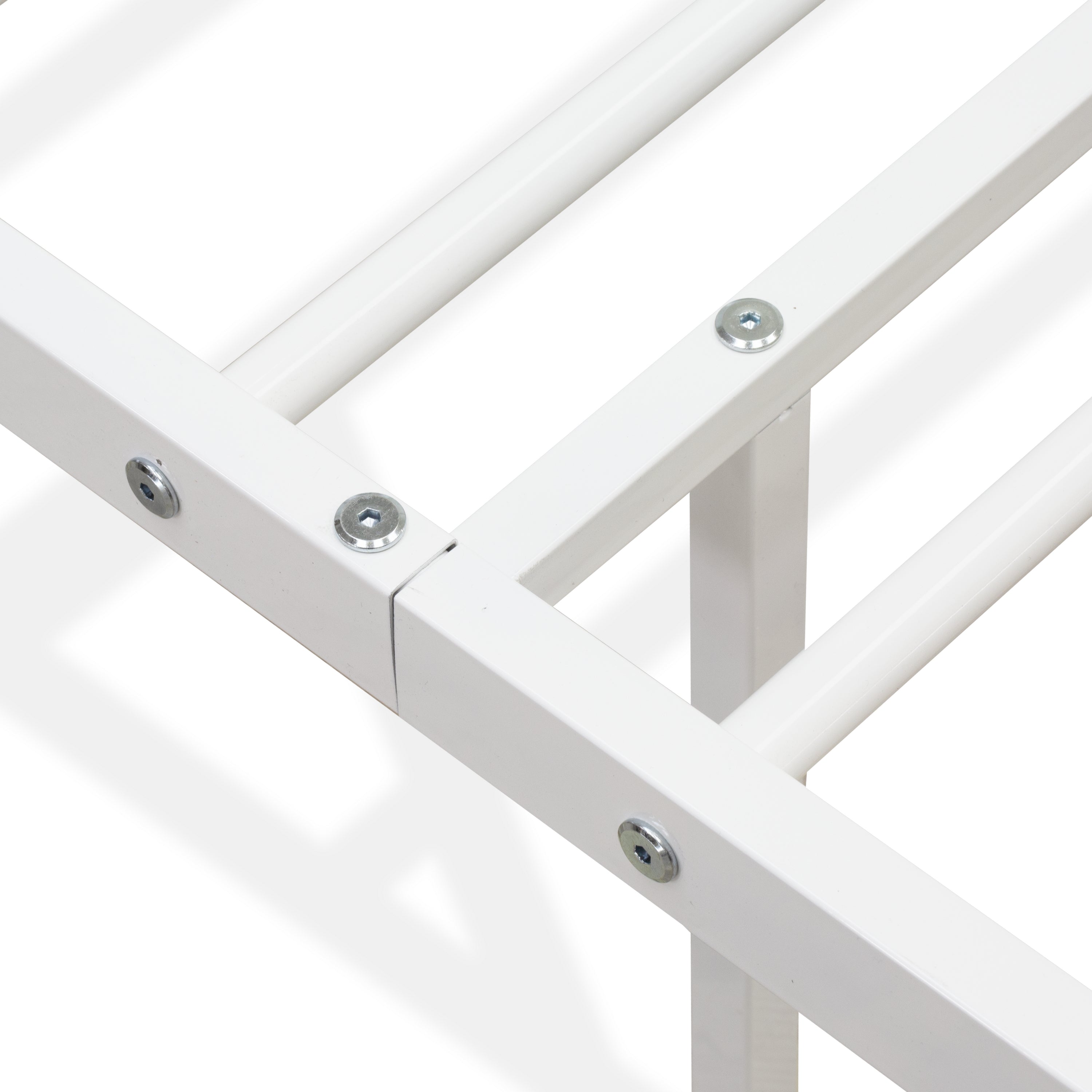East West Furniture KHQBWHI Kemah Queen Platform Bed with 4 Metal Legs - Magnificent Bed in Powder Coating Linen white Color