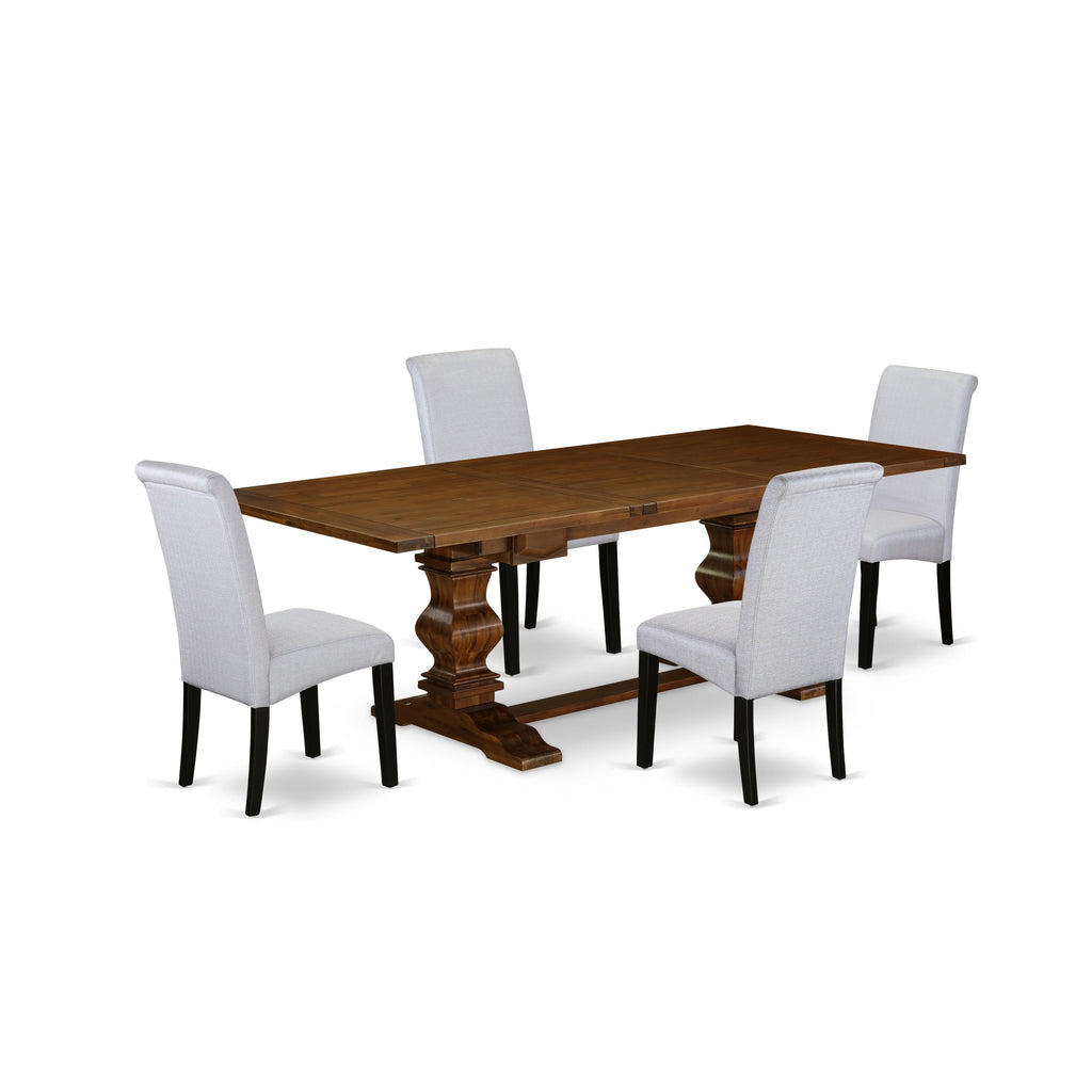 East West Furniture LABA5-81-05 5 Piece Kitchen Table Set for 4 Includes a Rectangle Butterfly Leaf Dining Table and 4 Grey Linen Fabric Upholstered Chairs
