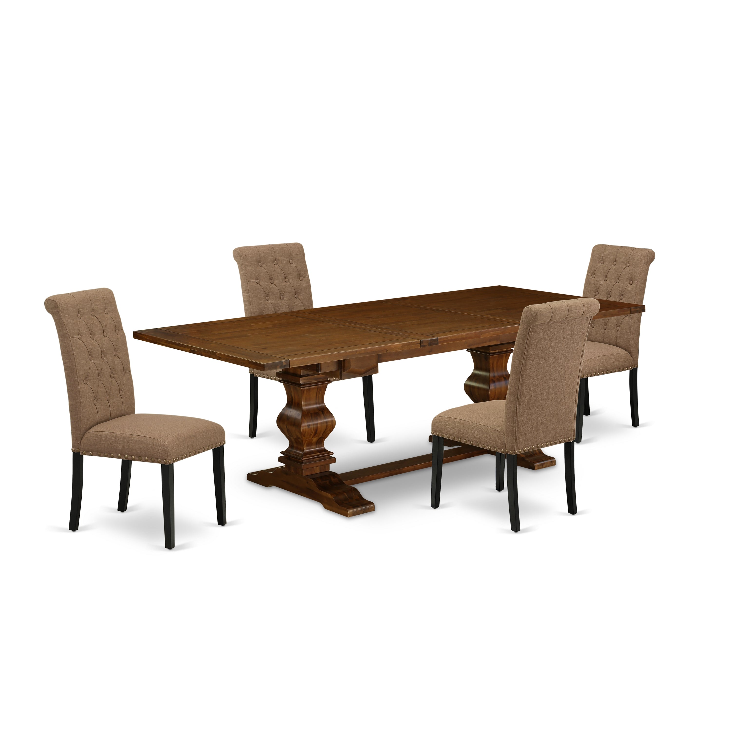 Juego de mesa y sillas de cocina de 5 piezas East West Furniture LABR5-81-17 Incluye una mesa de comedor rectangular con hojas de mariposa y 4 sillas Parson de tela de lino color sable claro