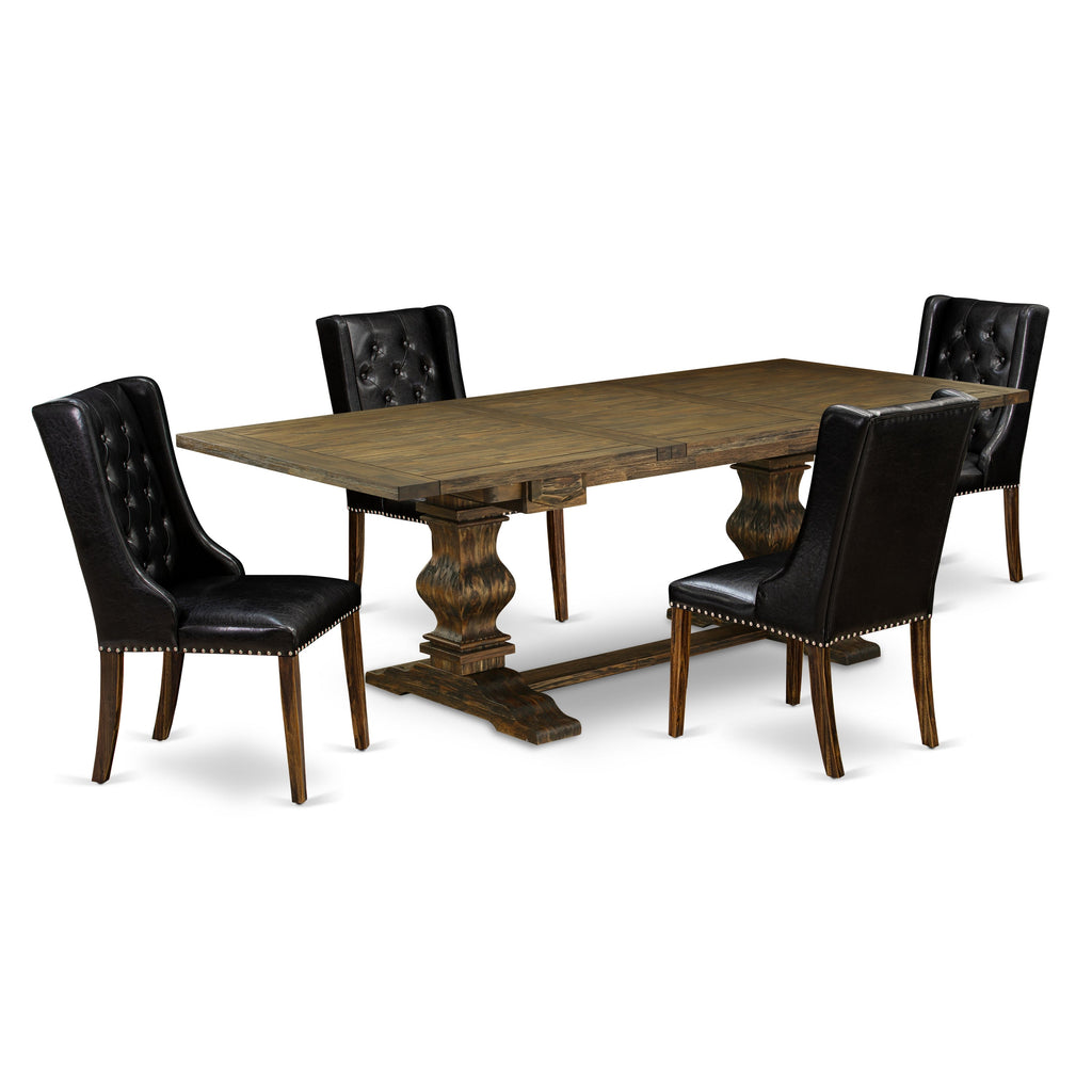 East West Furniture LAFO5-77-49 5 Piece Kitchen Table & Chairs Set Includes a Rectangle Butterfly Leaf Dining Table and 4 Black Faux Leather Parsons Chairs