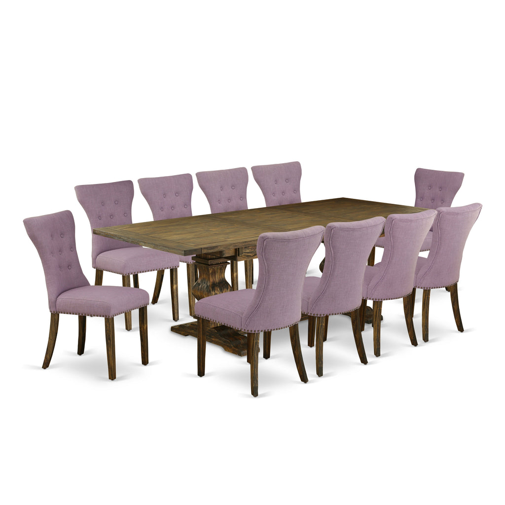 East West Furniture LAGA11-77-40 11 Piece Dinette Set Includes a Rectangle Dining Room Table with Butterfly Leaf and 10 Dahlia Linen Fabric Parson Dining Chairs