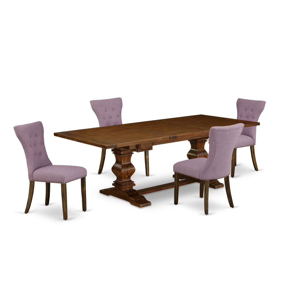 East West Furniture LAGA5-87-40 5 Piece Dining Room Table Set Includes a Rectangle Kitchen Table with Butterfly Leaf and 4 Dahlia Linen Fabric Parson Dining Chairs