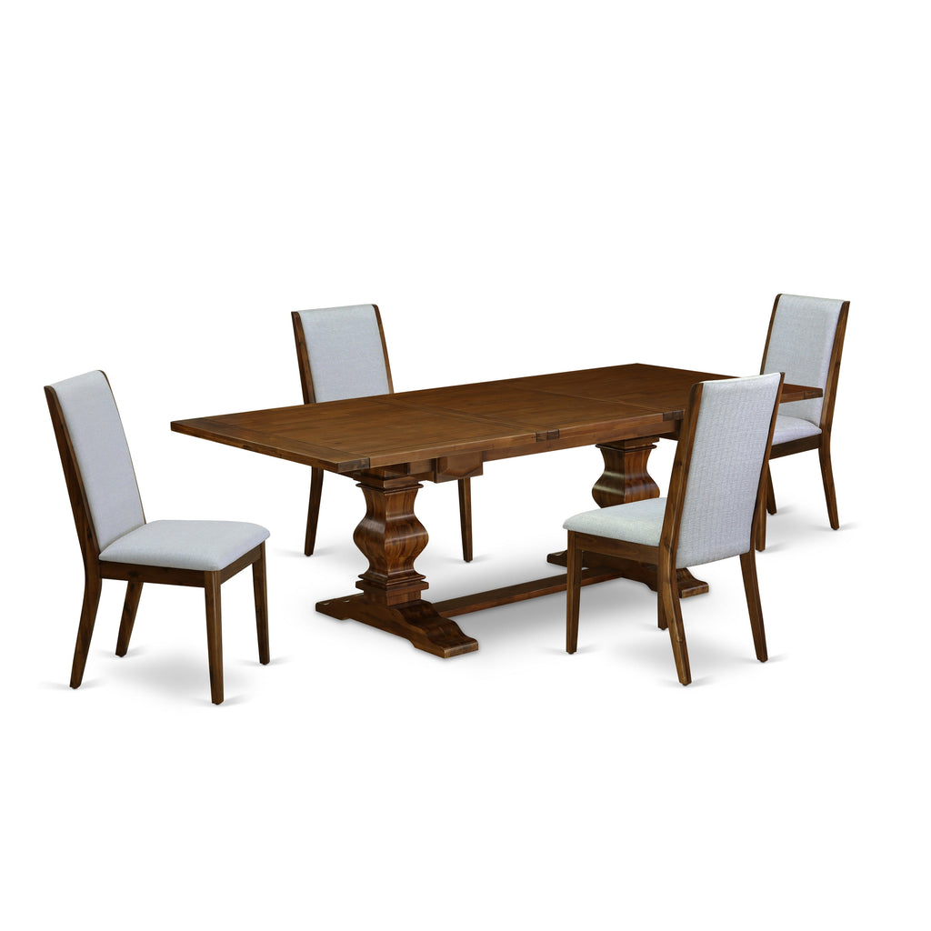 East West Furniture LALA5-88-05 5 Piece Dining Room Furniture Set Includes a Rectangle Wooden Table with Butterfly Leaf and 4 Grey Linen Fabric Upholstered Chairs