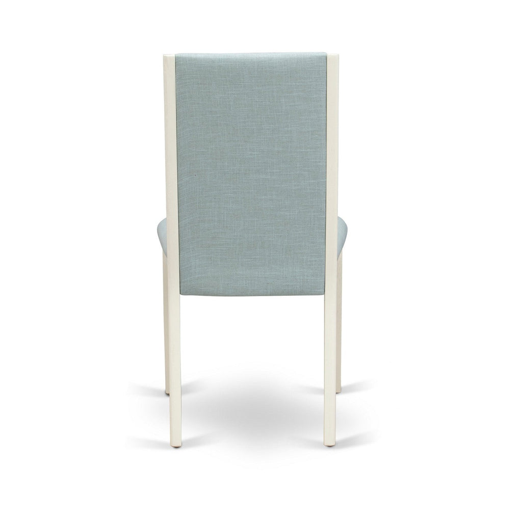 East West Furniture LAP0T15 Lancy Parson Kitchen Chairs - Baby Blue Linen Fabric Upholstered Dining Chairs, Set of 2, Wirebrushed Linen White