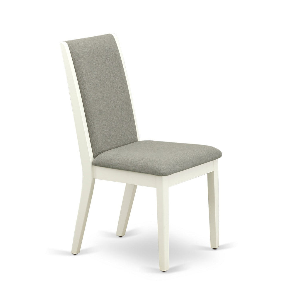 East West Furniture HLLA3-LWH-06 3 Piece Dinette Set for Small Spaces Contains a Round Dining Table with Pedestal and 2 Shitake Linen Fabric Parson Dining Chairs