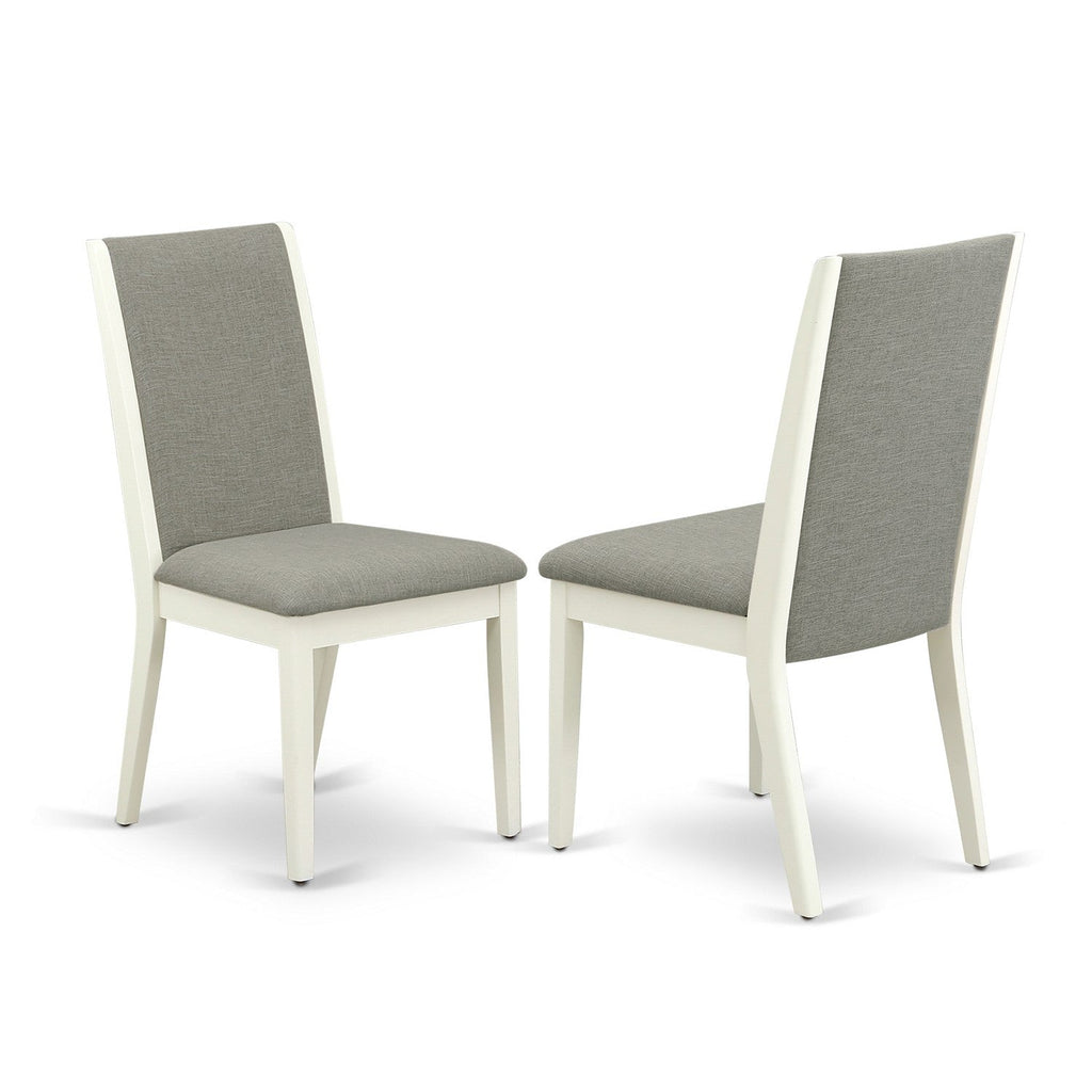 East West Furniture HLLA3-LWH-06 3 Piece Dinette Set for Small Spaces Contains a Round Dining Table with Pedestal and 2 Shitake Linen Fabric Parson Dining Chairs