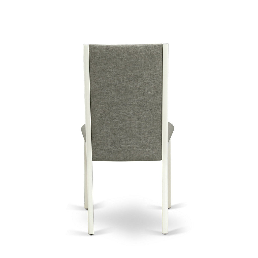East West Furniture HLLA3-LWH-06 3 Piece Dinette Set for Small Spaces Contains a Round Dining Table with Pedestal and 2 Shitake Linen Fabric Parson Dining Chairs