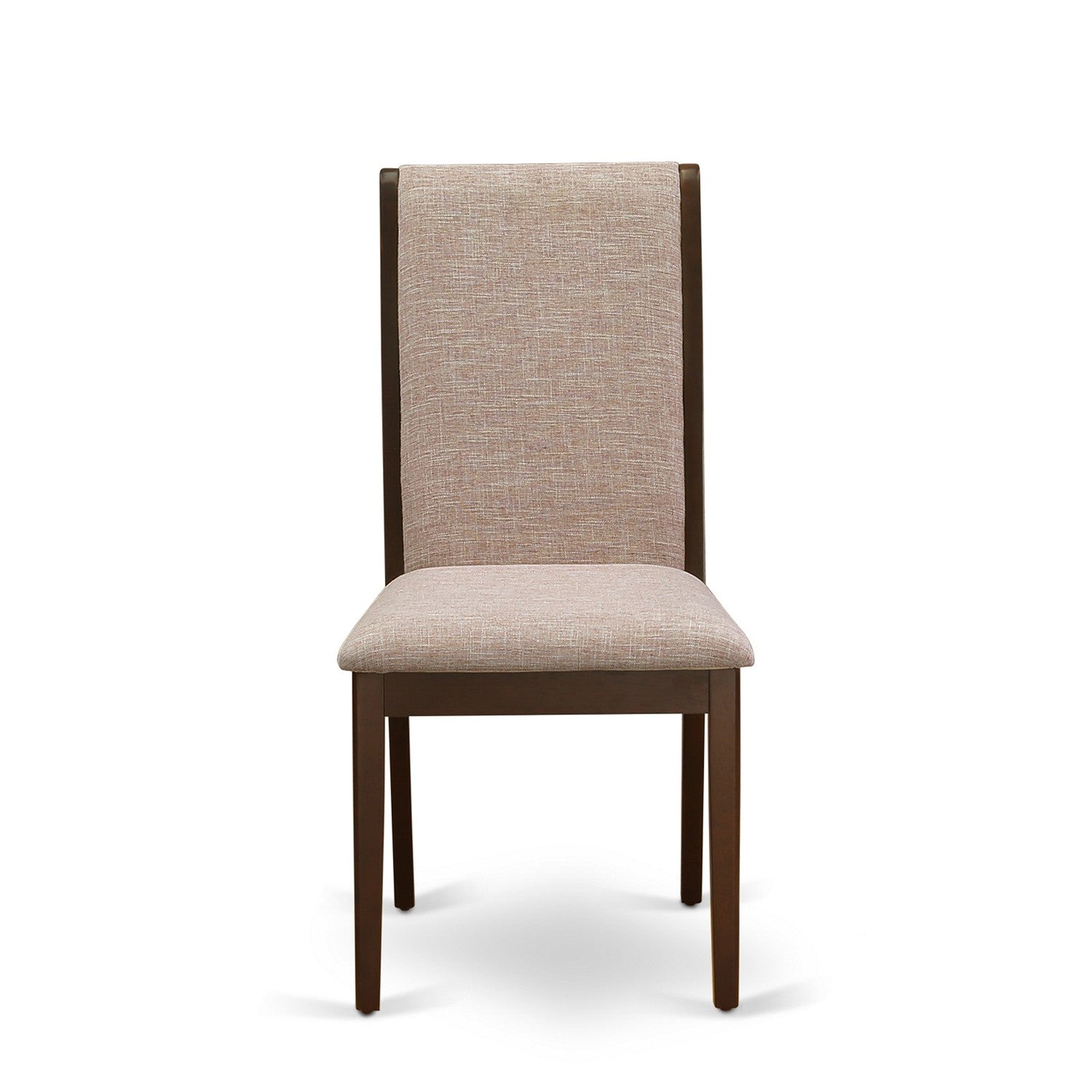 East West Furniture DMLA5-MAH-04 5 Piece Dining Table Set - Mahogany Wood Table and 4 Light Tan Linen Fabric Upholstered Dining Chairs with High Back - Mahogany Finish
