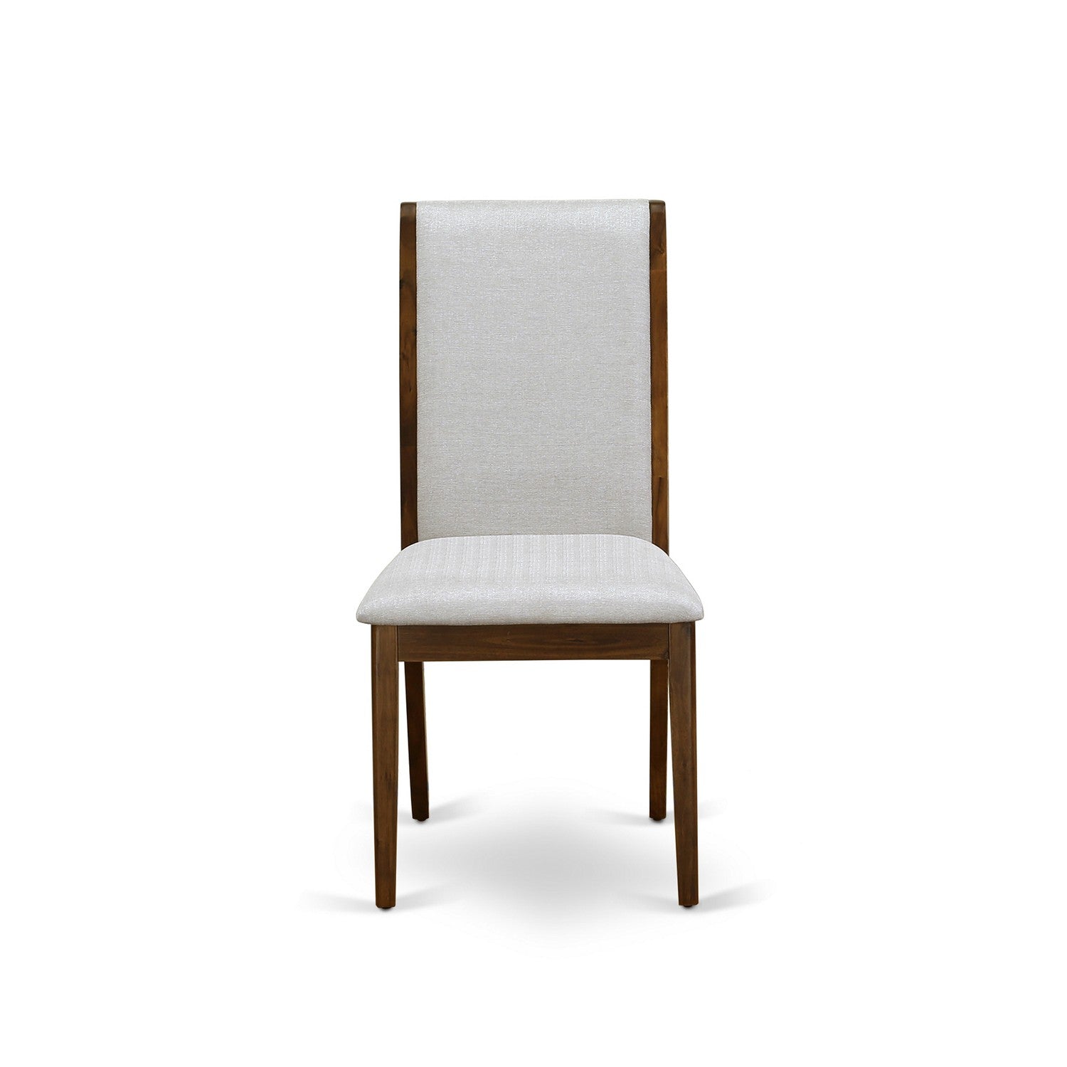 Juego de mesa y sillas de cocina de 3 piezas AMLA3-AWA-05 de East West Furniture. Incluye una mesa de comedor redonda con pedestal y dos sillas de comedor Parson de tela de lino gris.