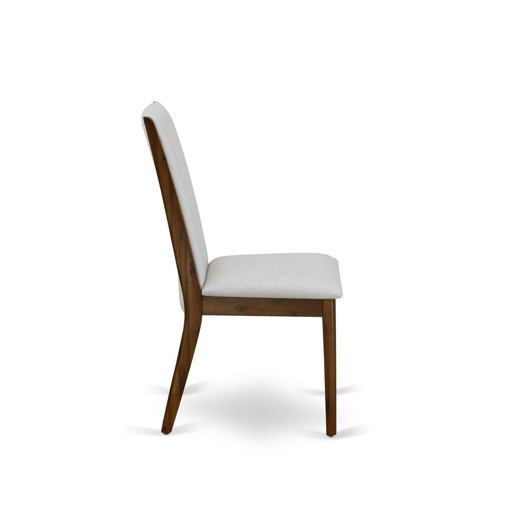 East West Furniture DLLA3-ANA-05 3 Piece Dining Room Furniture Set Contains a Round Dining Table with Dropleaf and 2 Grey Linen Fabric Upholstered Chairs