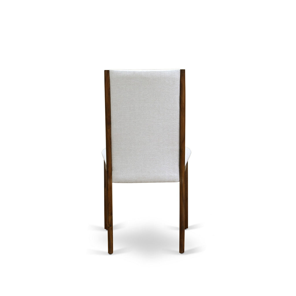 East West Furniture DLLA5-ANA-05 5 Piece Dining Room Table Set Includes a Round Dining Table with Dropleaf and 4 Grey Linen Fabric Upholstered Parson Chairs