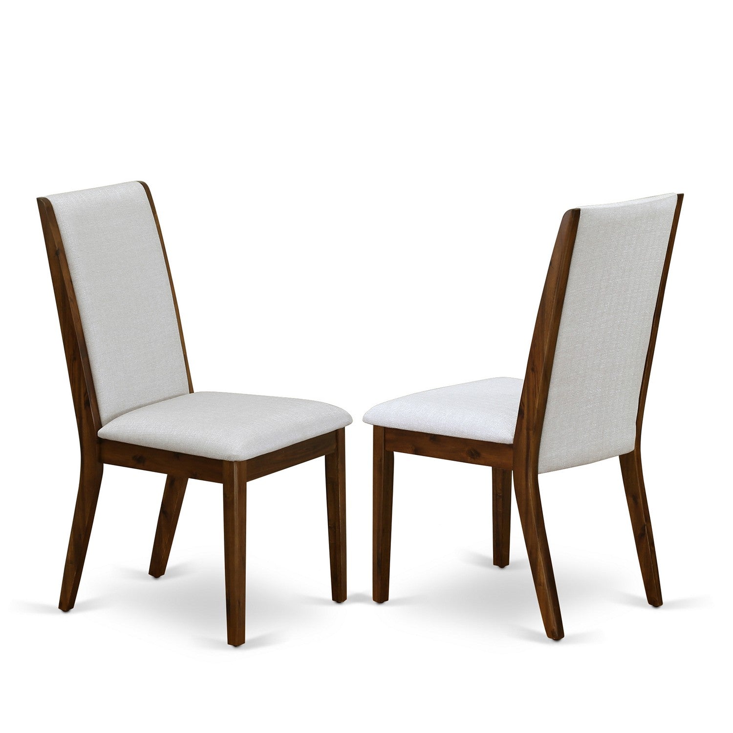 Juego de mesa y sillas de cocina de 3 piezas AMLA3-AWA-05 de East West Furniture. Incluye una mesa de comedor redonda con pedestal y dos sillas de comedor Parson de tela de lino gris.