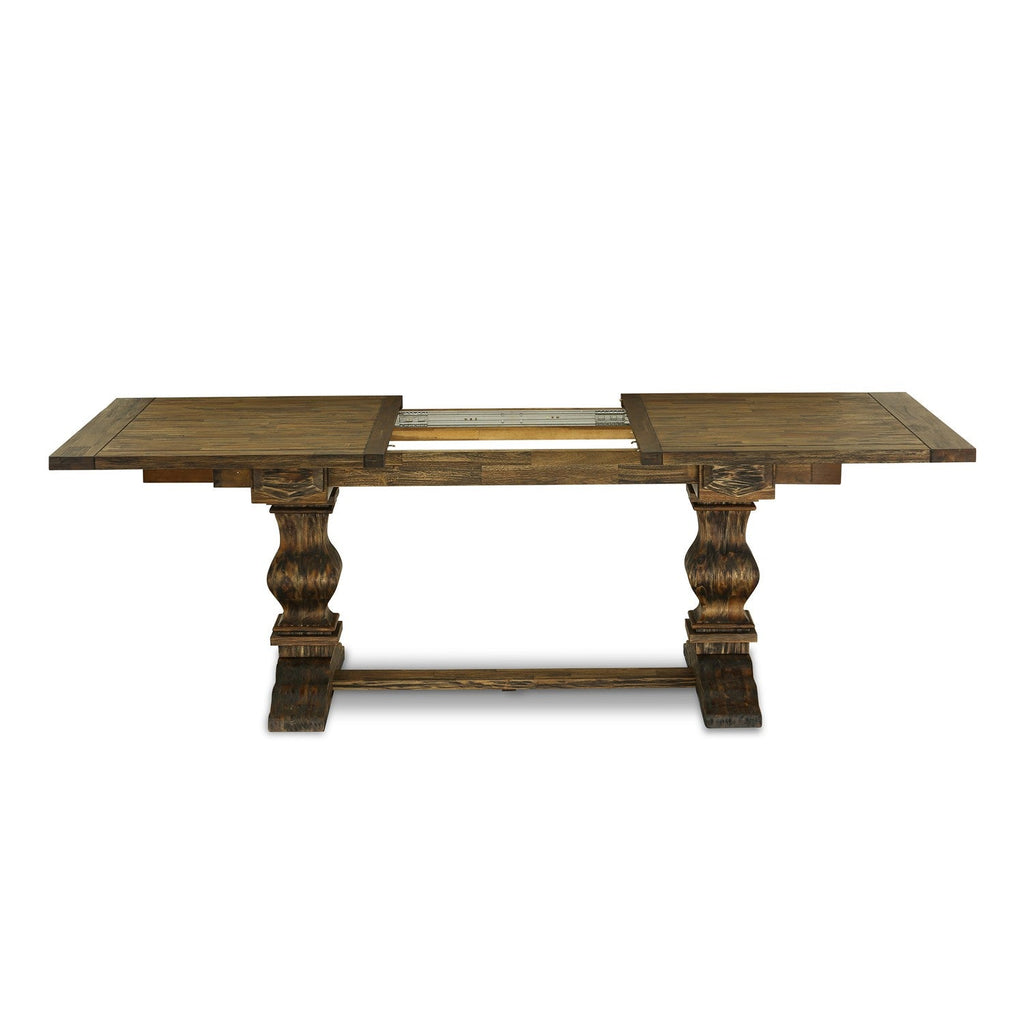 East West Furniture LAAB9-77-47 9 Piece Modern Dining Table Set Includes a Rectangle Wooden Table with Butterfly Leaf and 8 Light Sable Linen Fabric Parsons Chairs