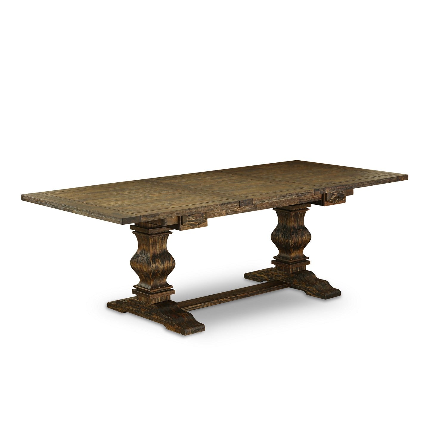 East West Furniture LABR11-71-17 11-Piece Table Set Contains a Wooden Table and 10 Light Sable Linen Fabric Mid Century Dining Chairs with Button Tufted Back - Distressed Jacobean Finish