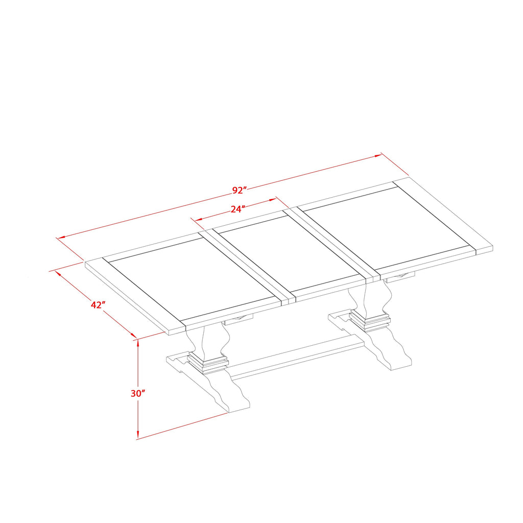 East West Furniture LAT-07-TP Lassale Dining Room Table - a Rectangle kitchen Table Top with Butterfly Leaf & Double Pedestal Base, 42x92 Inch, Jacobean