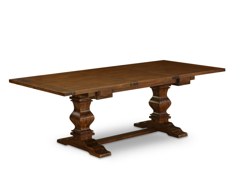 Juego de comedor de 7 piezas East West Furniture LABR7-81-17 compuesto por una mesa de comedor rectangular con diseño de hojas de mariposa y 6 sillas Parsons de tela de lino color sable claro.