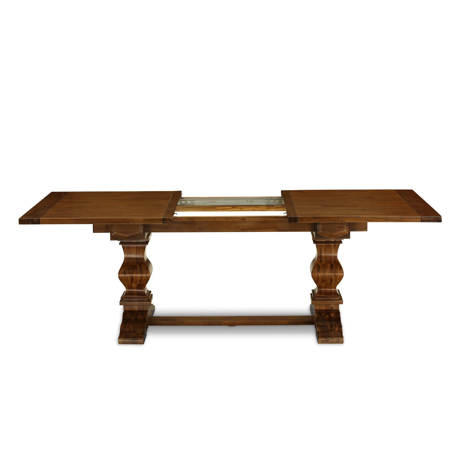 East West Furniture LABR11-81-17 11-Pieces Table Set - A Removable leaf Double Pedestal Wooden Table and 10 Light Sable Linen Fabric Dining Chair with Button Tufted Back - Antique Walnut Finish