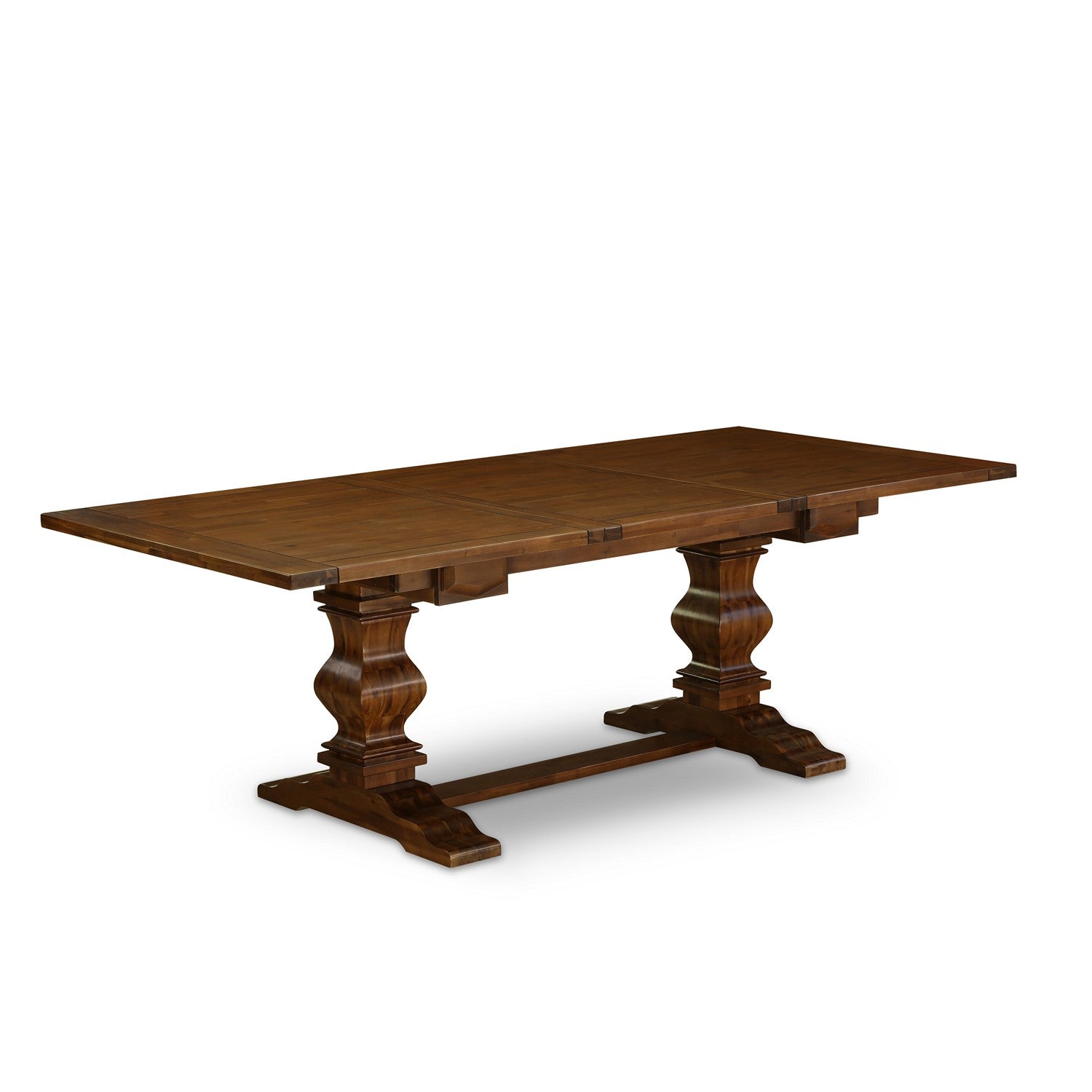 East West Furniture LALA11-83-04 11-Pieces Dining Set - A Removable leaf Double Pedestal Dinner Table and 10 Light Tan Linen Fabric Upholstered Dining Chairs with High Back - Antique Walnut Finish