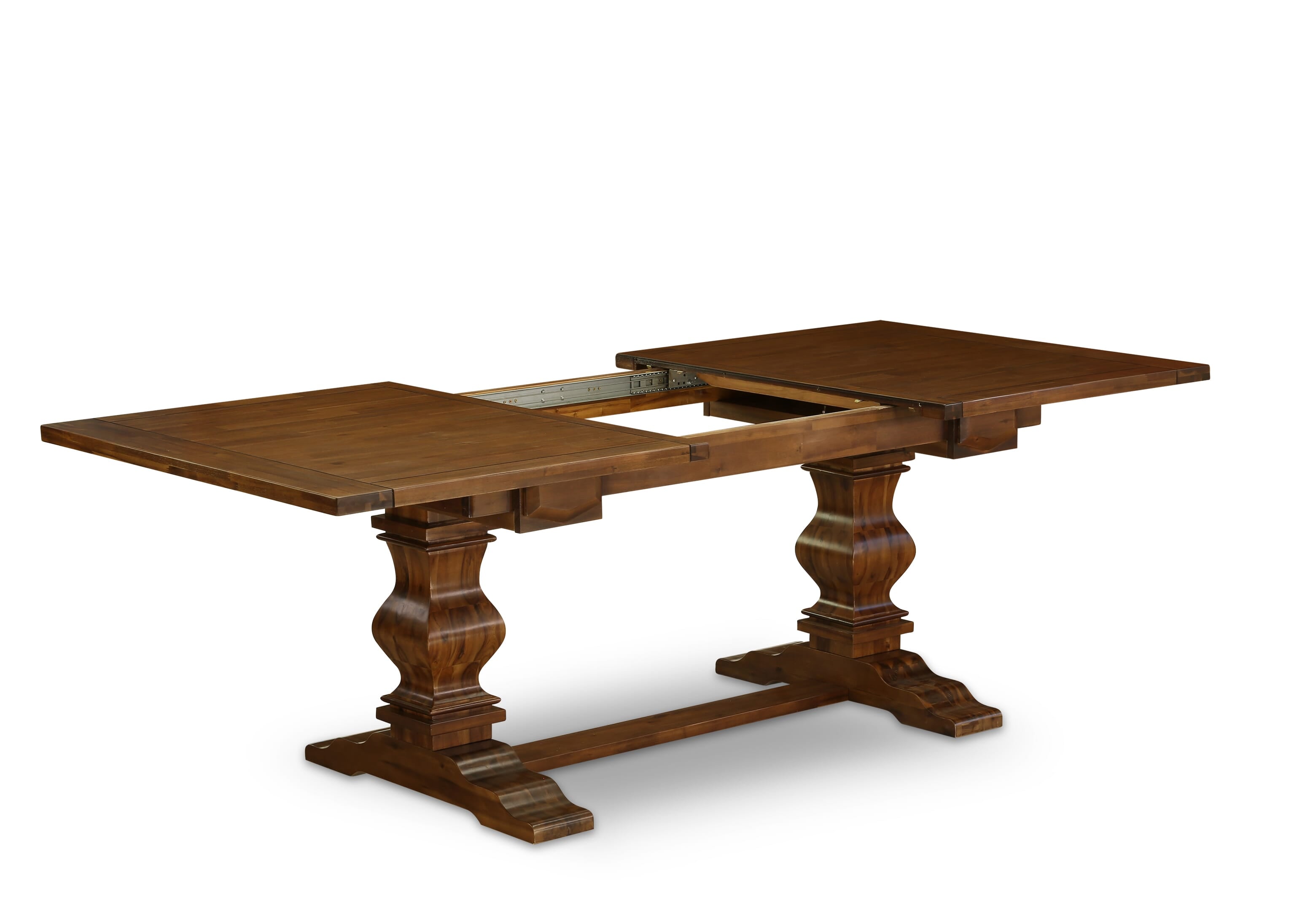 El juego de mesa de cocina de 11 piezas East West Furniture LAMZ11-N8-32 incluye una mesa de comedor rectangular con hojas de mariposa y 10 sillas tapizadas en tela de lino beige claro.