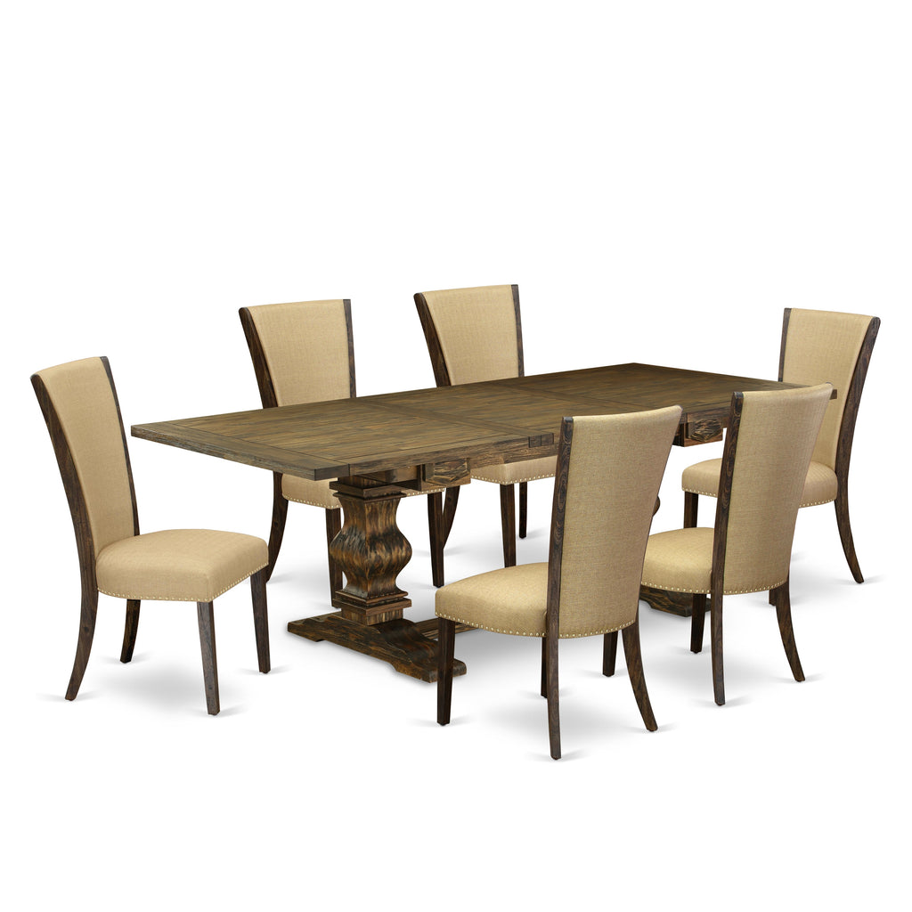East West Furniture LAVE7-77-03 7 Piece Kitchen Table Set Consist of a Rectangle Dining Table with Butterfly Leaf and 6 Brown Linen Fabric Parson Dining Chairs