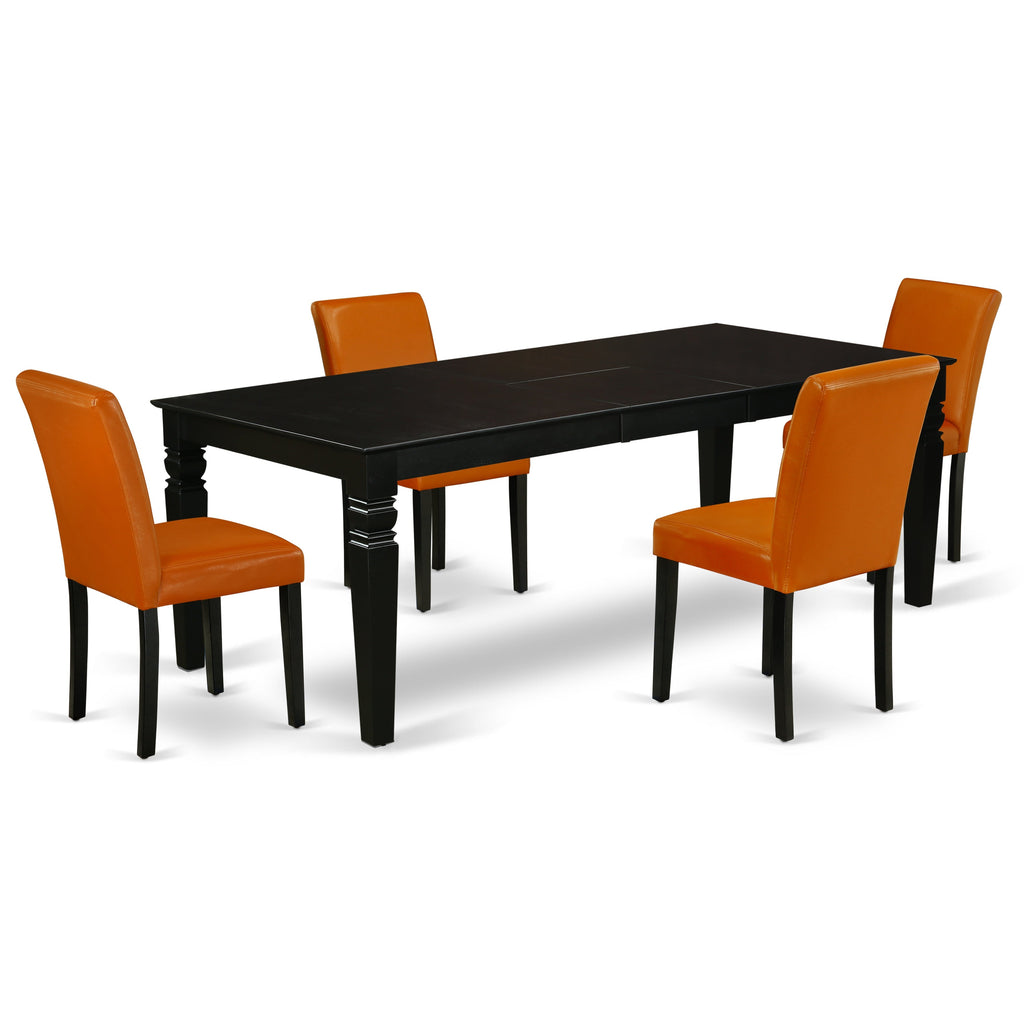 East West Furniture LGAB5-BLK-61 5 Piece Dinette Set Includes a Rectangle Dining Room Table with Butterfly Leaf and 4 Baked Bean Faux Leather Upholstered Chairs