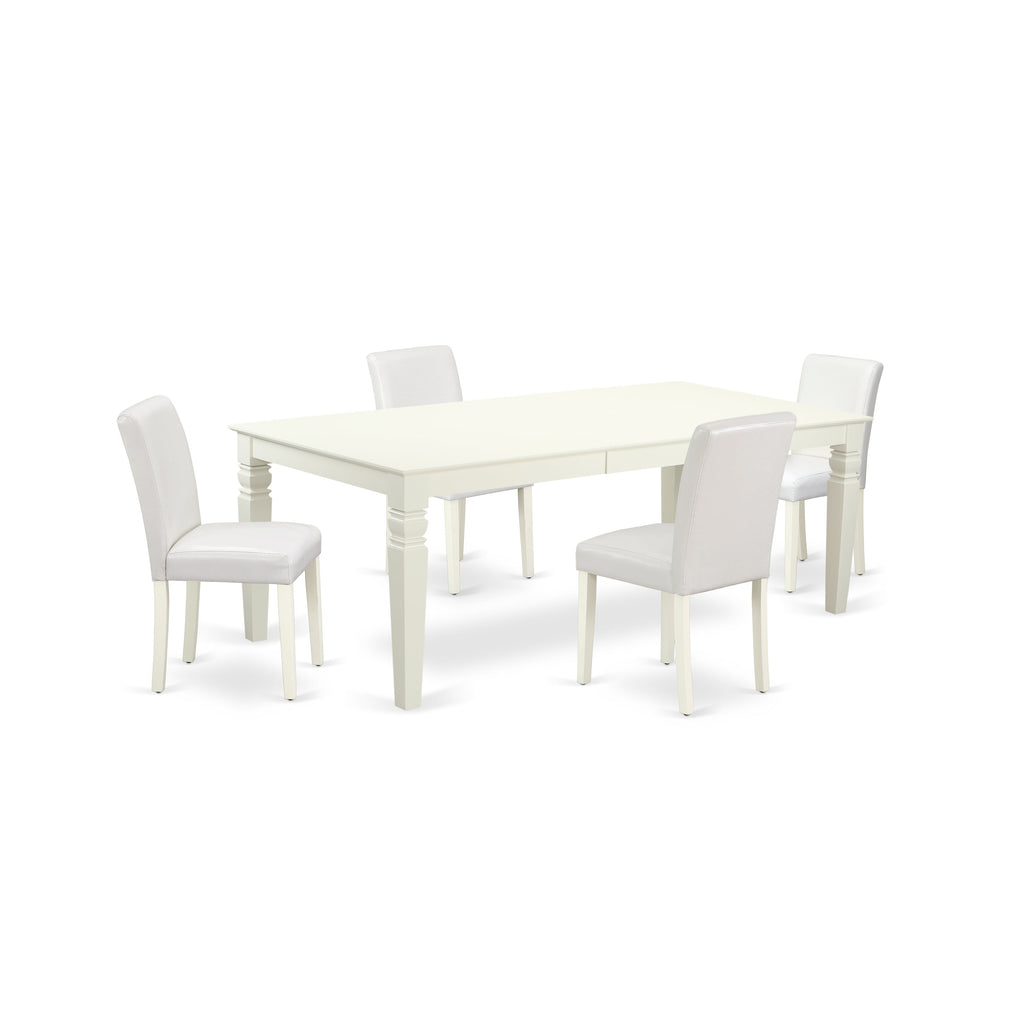 East West Furniture LGAB5-LWH-64 5 Piece Dining Table Set Includes a Rectangle Dining Room Table with Butterfly Leaf and 4 White Faux Leather Parsons Chairs