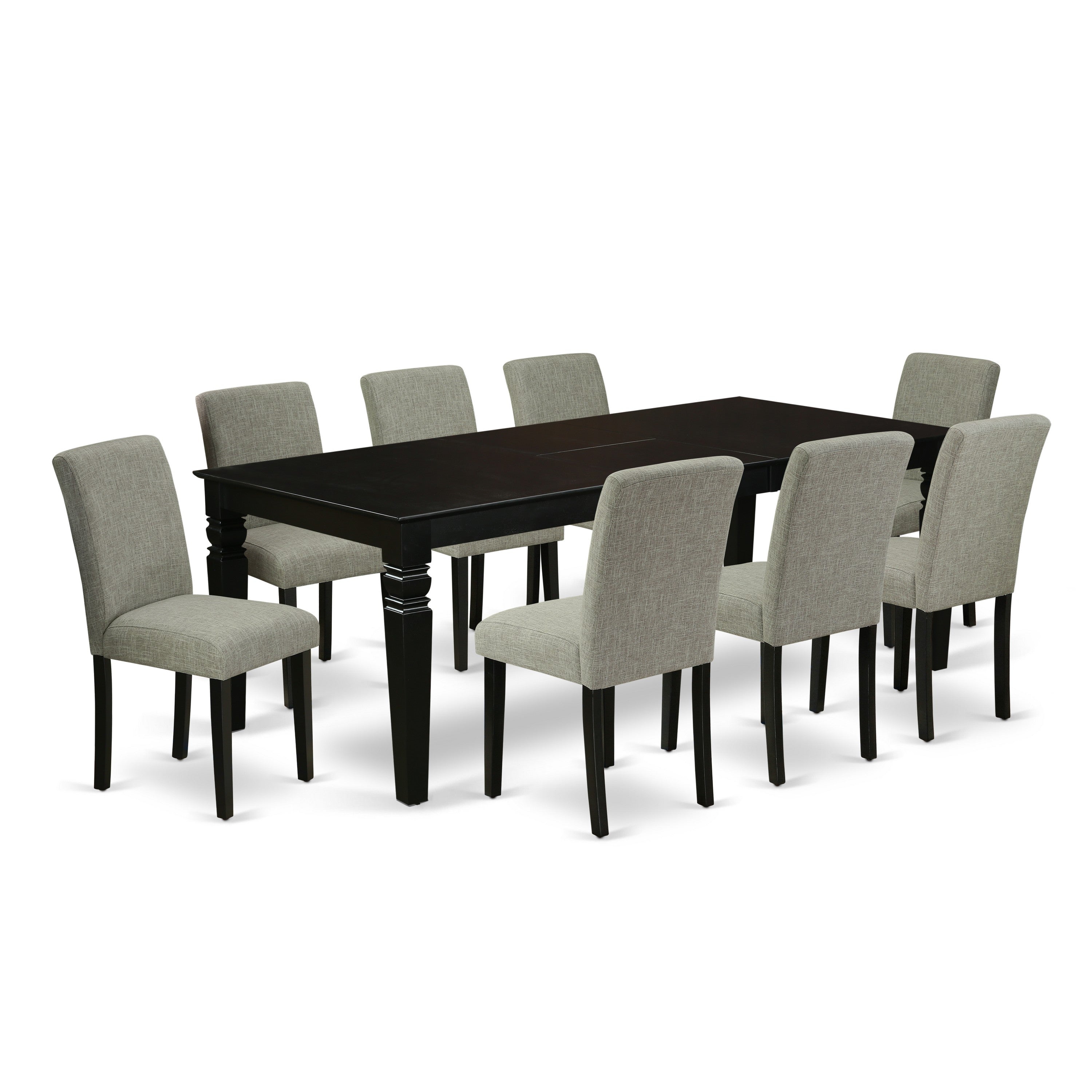 Juego de comedor East West Furniture LGAB9-BLK-06 de 9 piezas. Incluye una mesa rectangular de madera con diseño de hojas de mariposa y 8 sillas Parson de tela de lino Shitake.