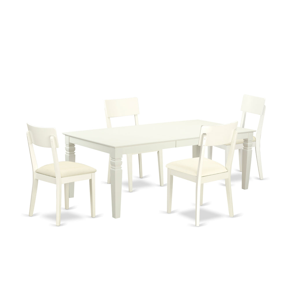 East West Furniture LGAD5-LWH-LC 5 Piece Dining Set Includes a Rectangle Dining Room Table with Butterfly Leaf and 4 Faux Leather Upholstered Kitchen Chairs