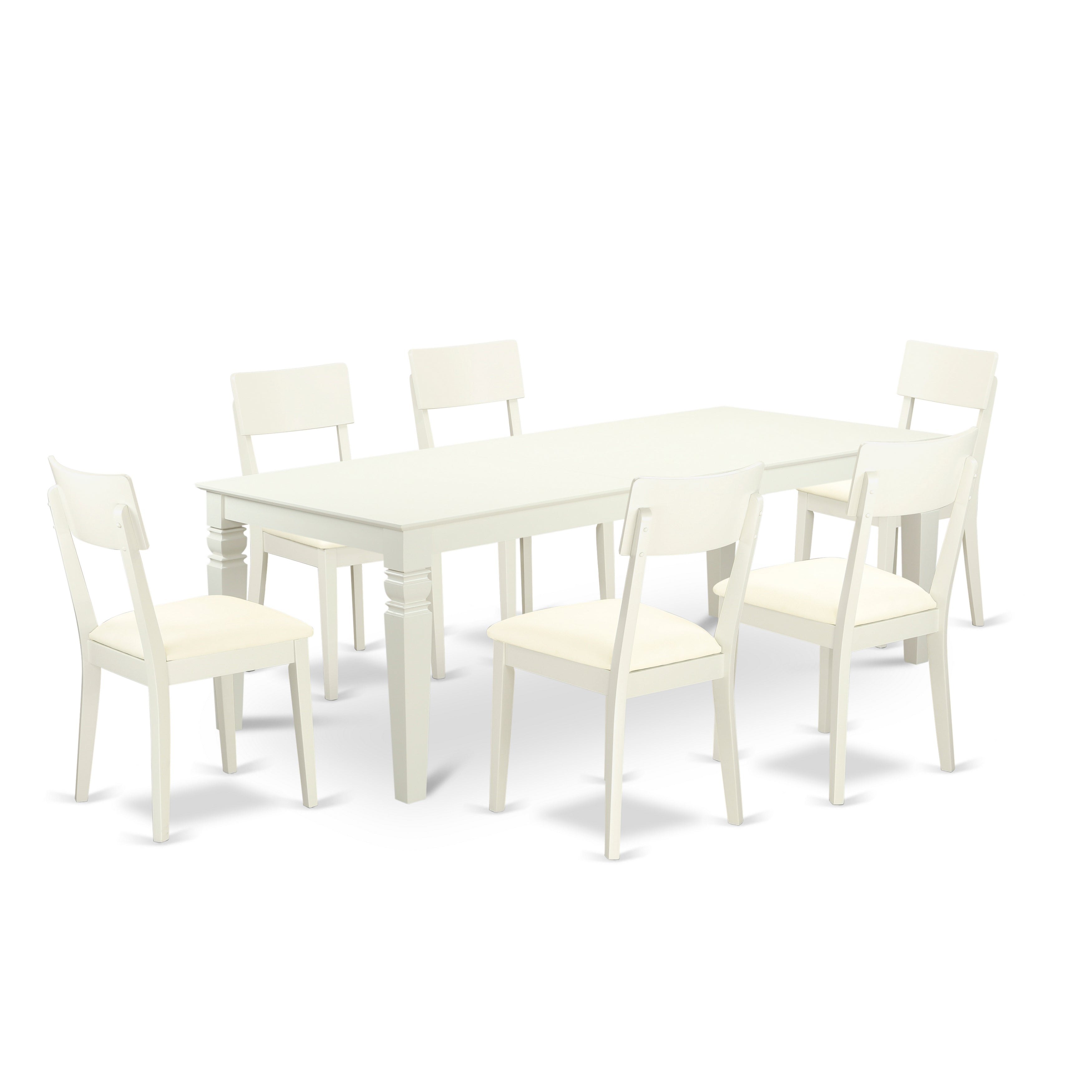 LGAD7-LWH-LC 7 Pc Dining Set With One Logan Dinning Table And Six Wood Kitchen Chairs Finished In A Rich Linen White Color.