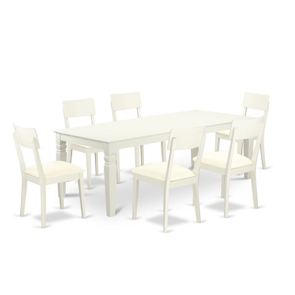 East West Furniture LGAD7-LWH-LC 7 Piece Kitchen Table Set Consist of a Rectangle Dining Table with Butterfly Leaf and 6 Faux Leather Dining Room Chairs