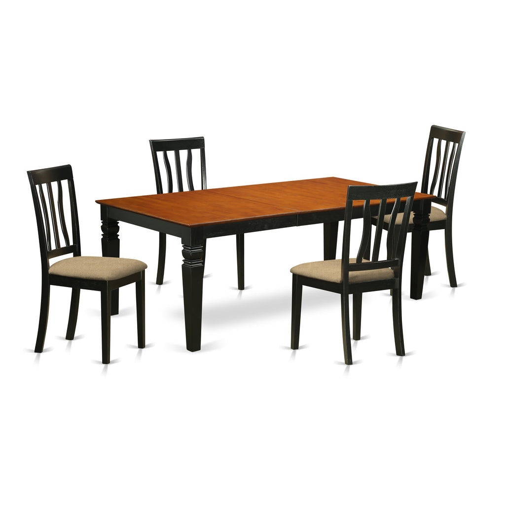 East West Furniture LGAN5-BCH-C 5 Piece Kitchen Table Set for 4 Includes a Rectangle Dining Room Table with Butterfly Leaf and 4 Linen Fabric Upholstered Chairs